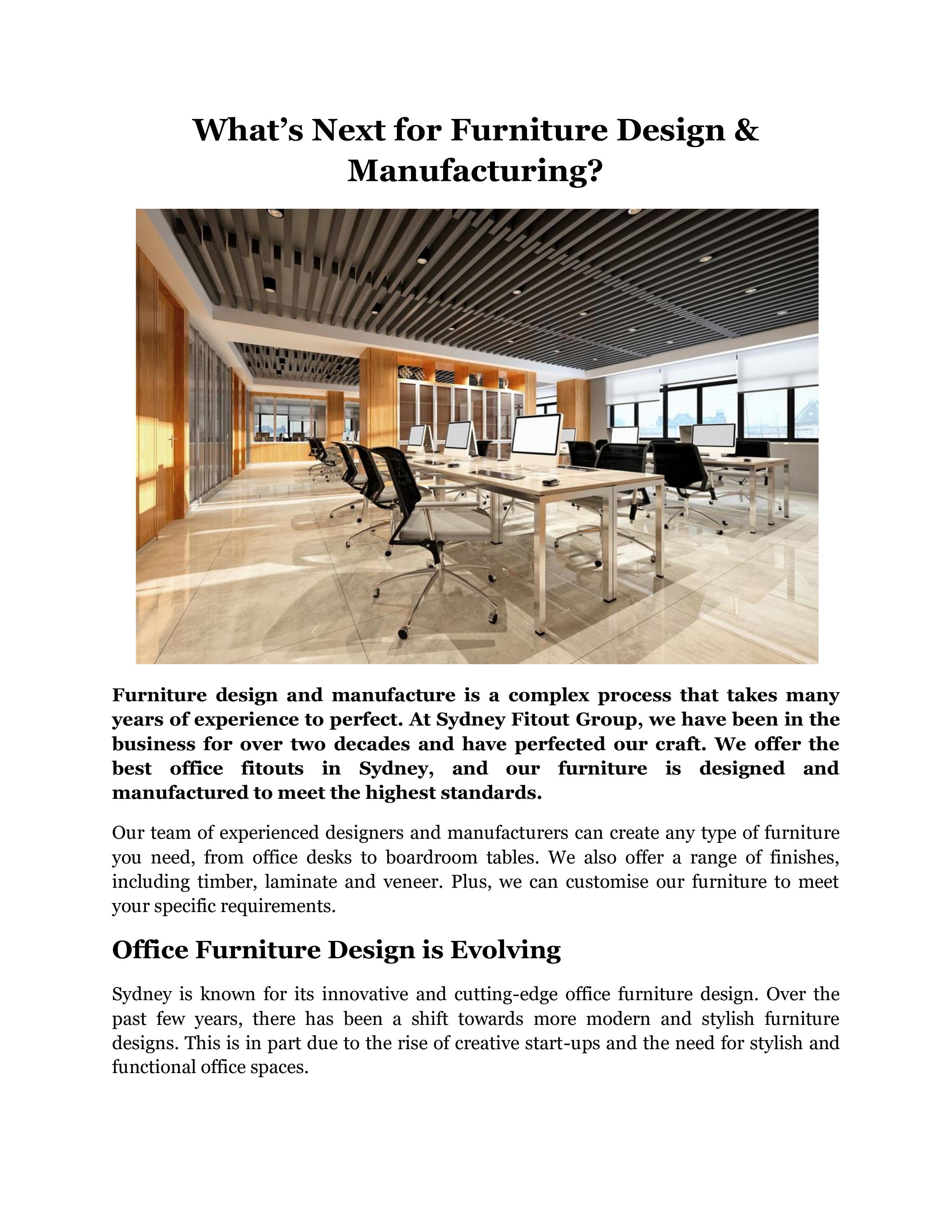 What’s Next for Furniture Design & Manufacturing? by Sydney Fitout