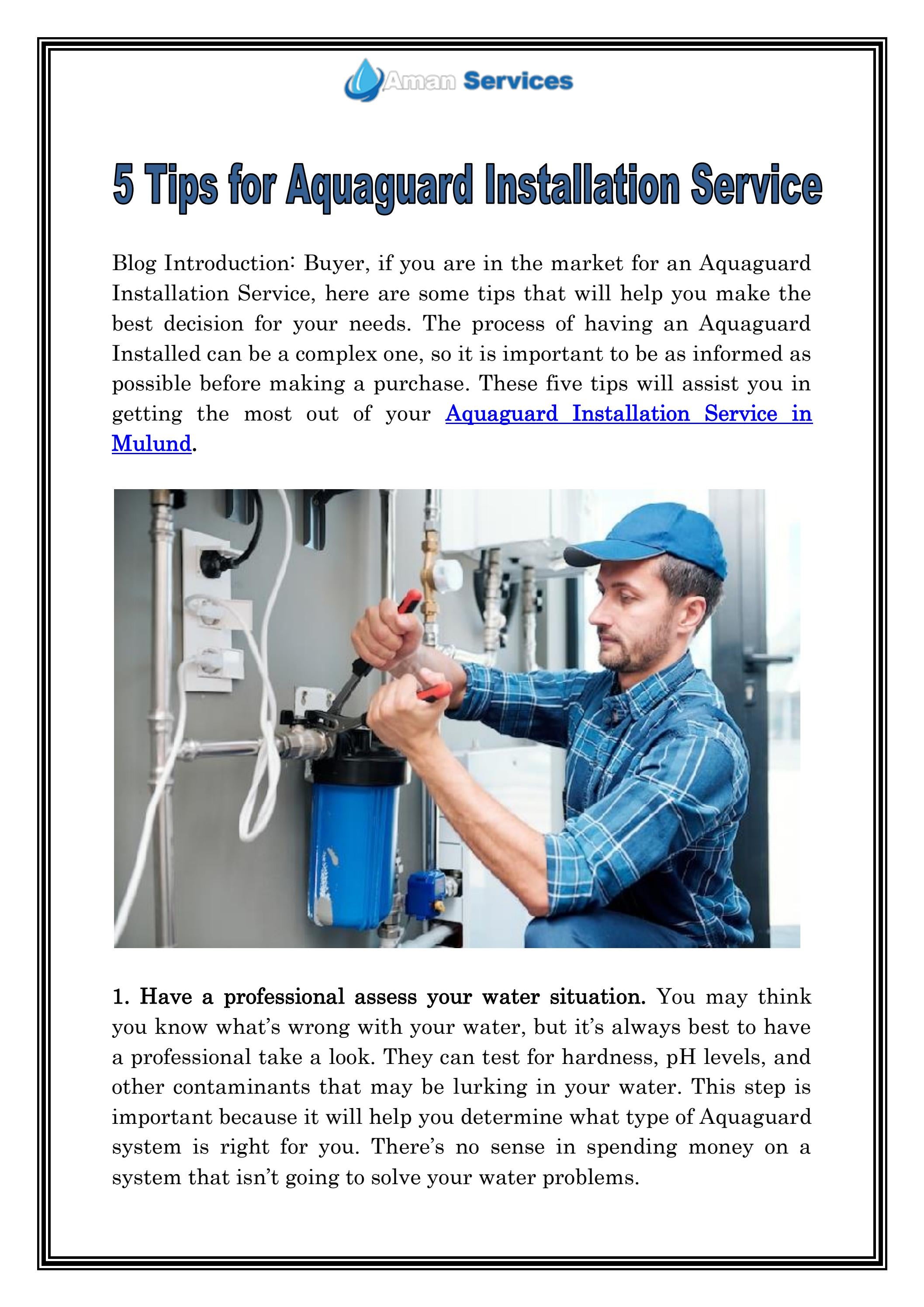 5 Tips for Aquaguard Installation Service by waterpurifiersinthane Issuu