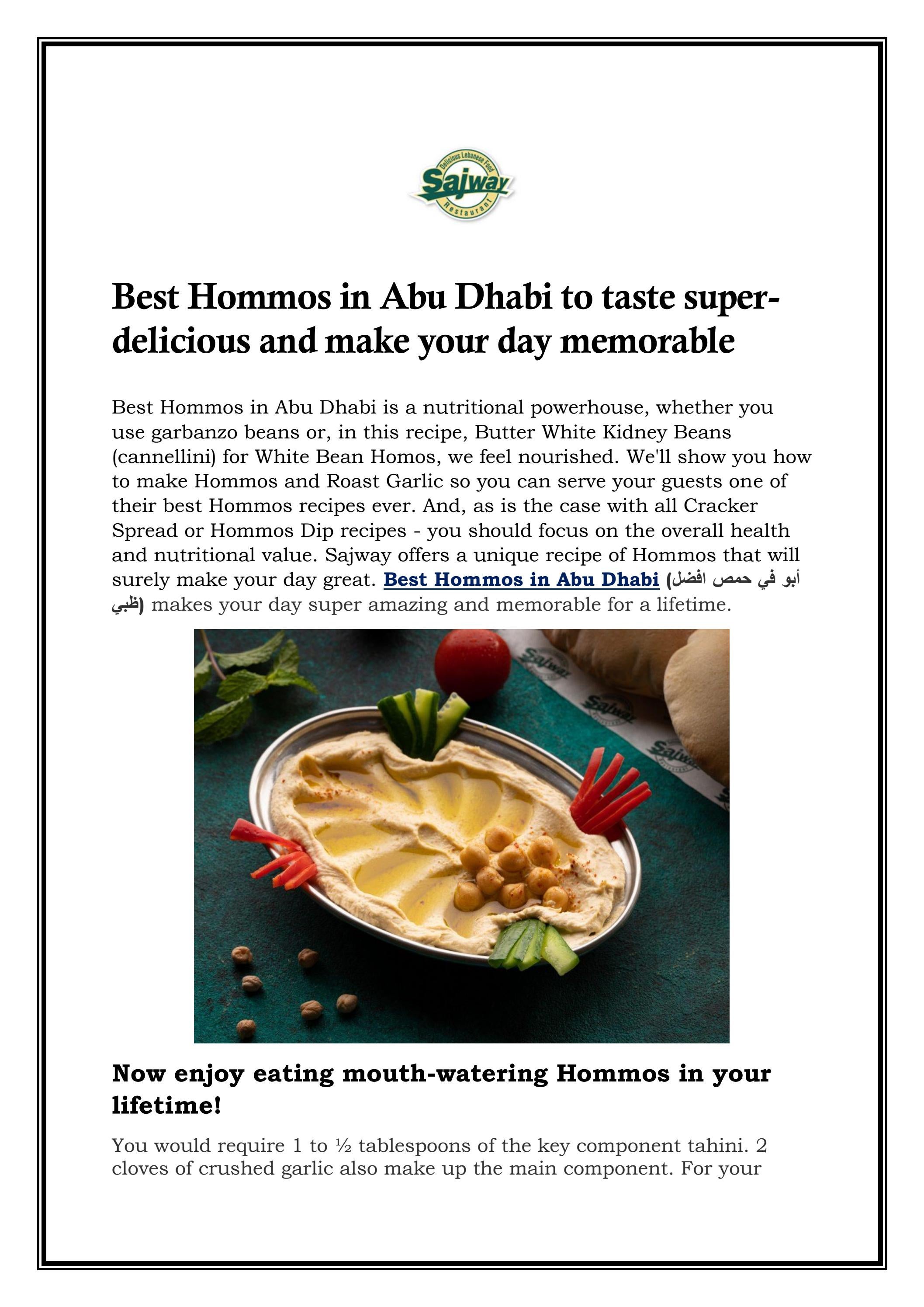 Best Hommos in Abu Dhabi to taste super-delicious 