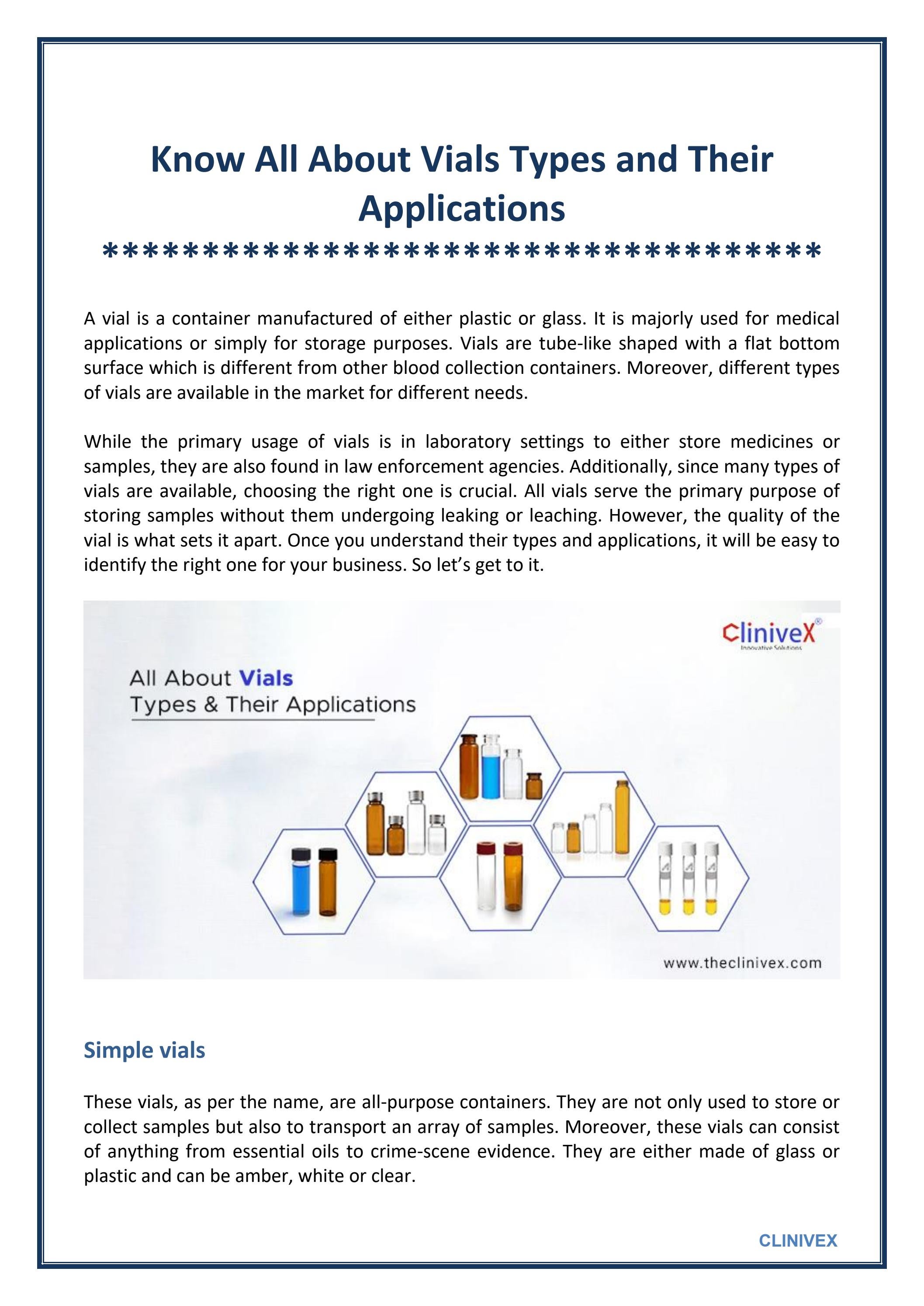 Know All About Vials Types and Their Applications by Clinivex Issuu