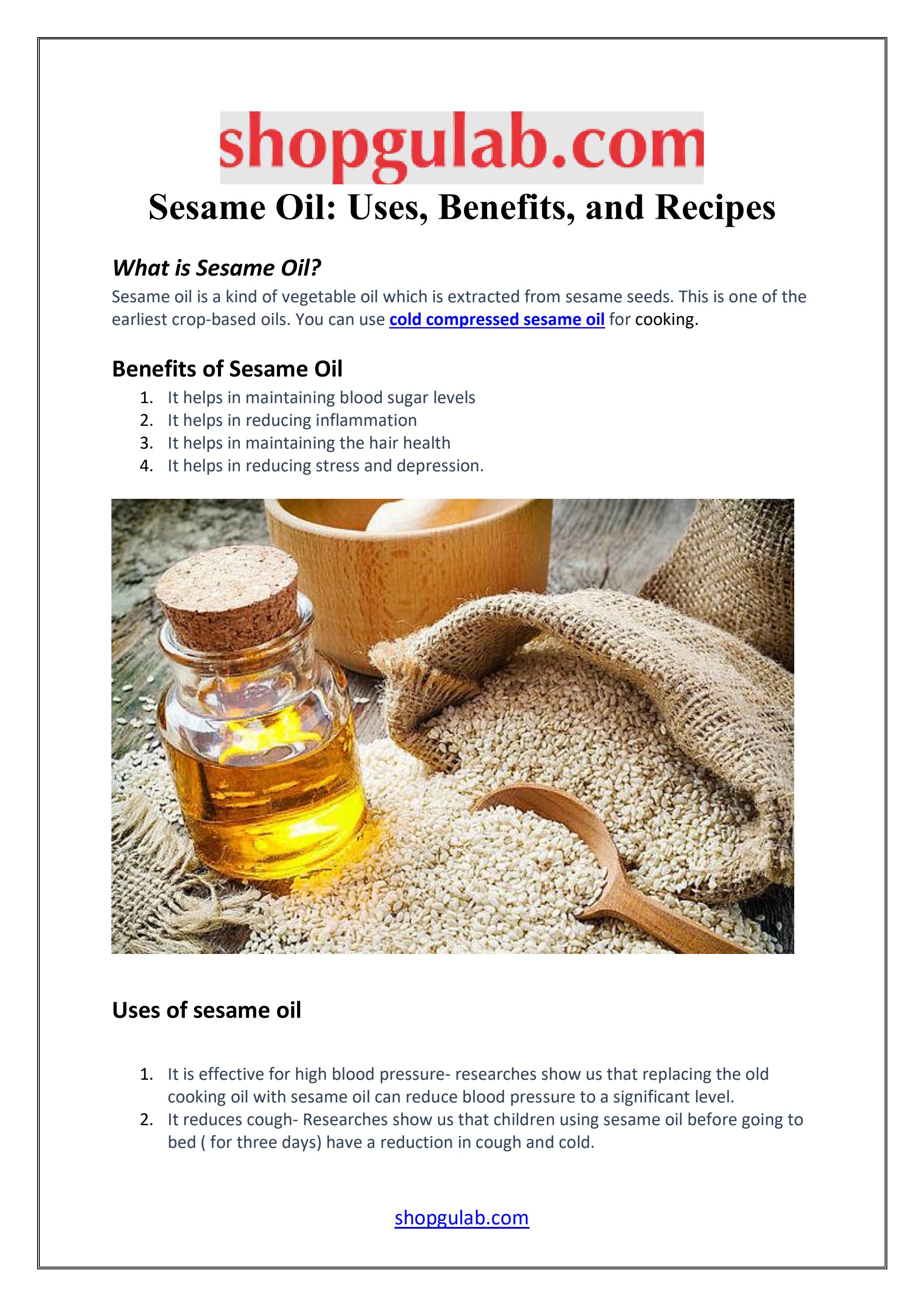 Sesame Oil Uses, Benefits, and Recipes by Shop Gulab Issuu