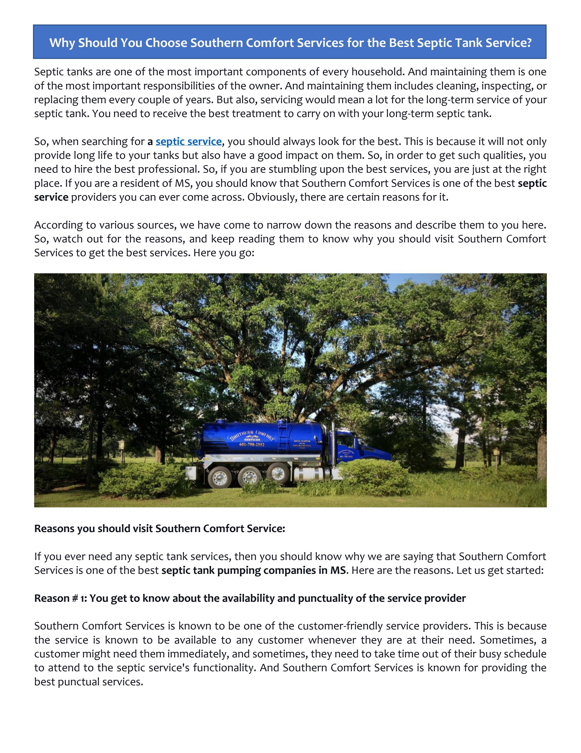 Why Should You Choose Southern Comfort Services for the Best Septic