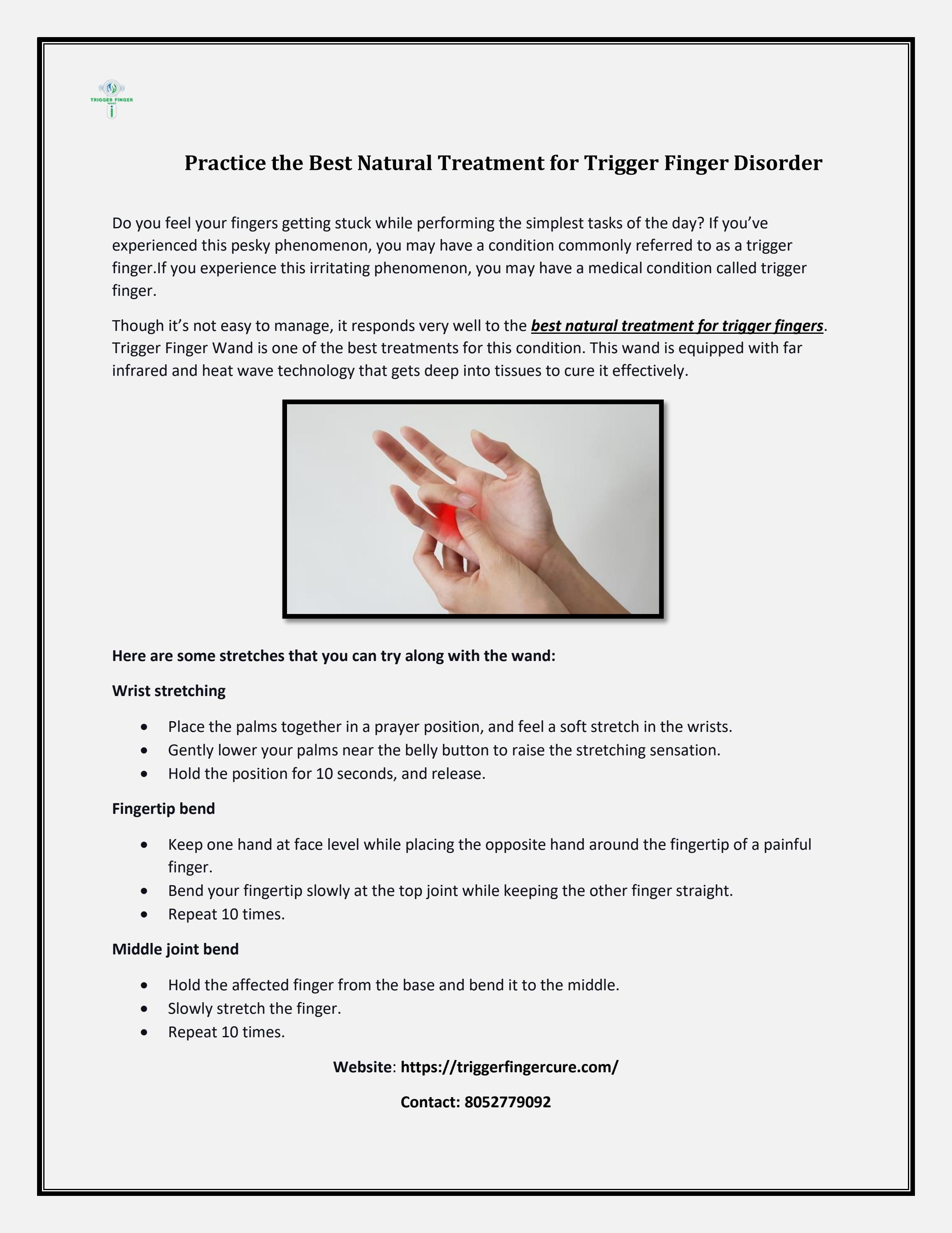 Practice the Best Natural Treatment for Trigger Finger Disorder by