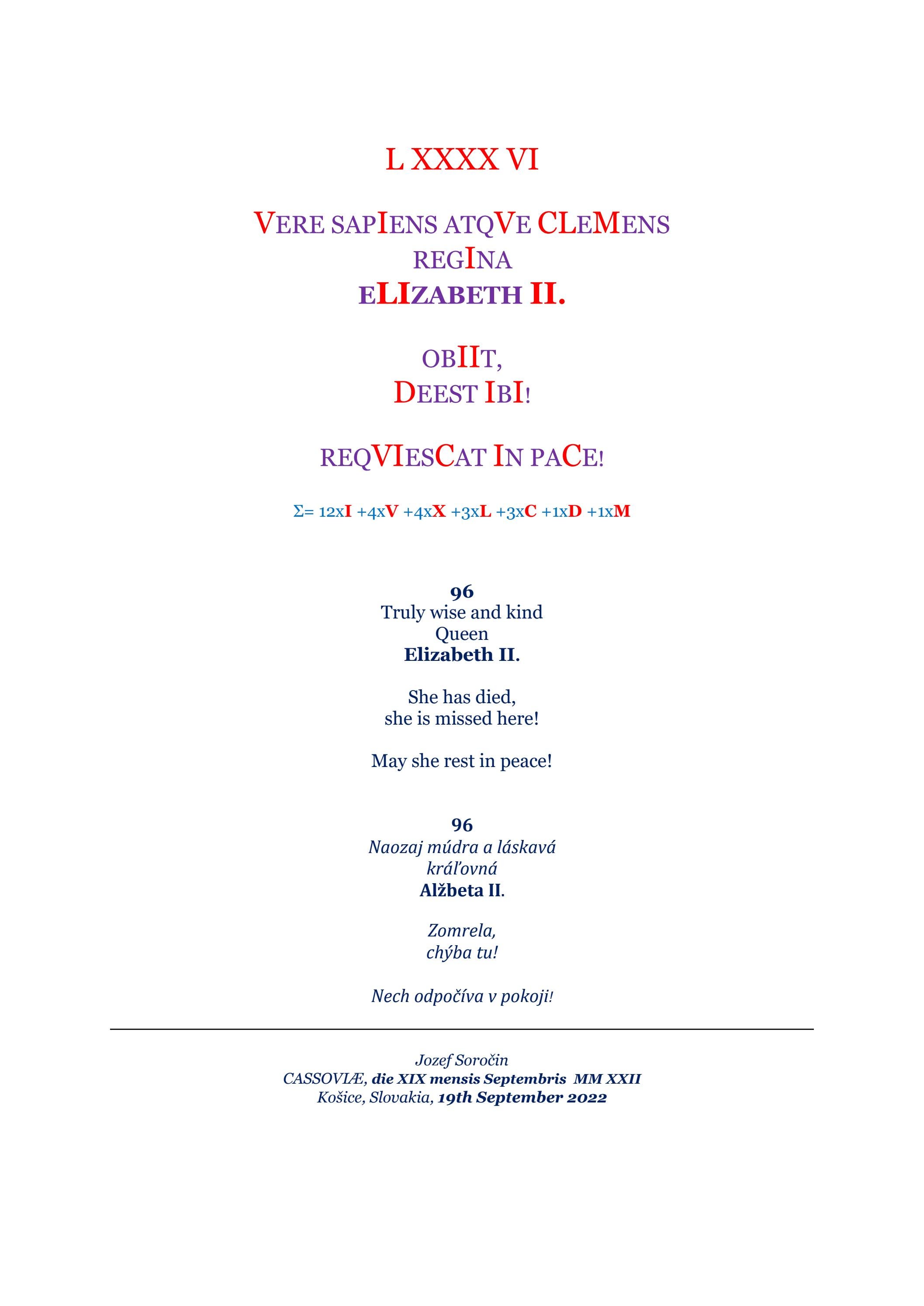 R. I. P. - ELIZABETH II - A pure Latin Chronogram by Portfólio ...