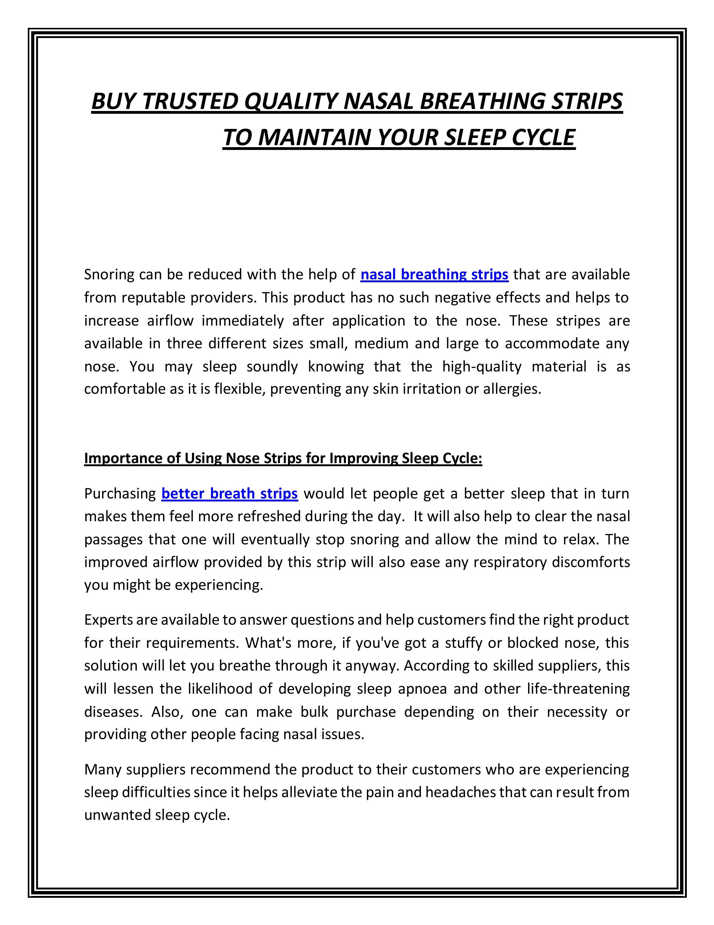 Buy Trusted Quality Nasal Breathing Strips to Maintain your Sleep Cycle