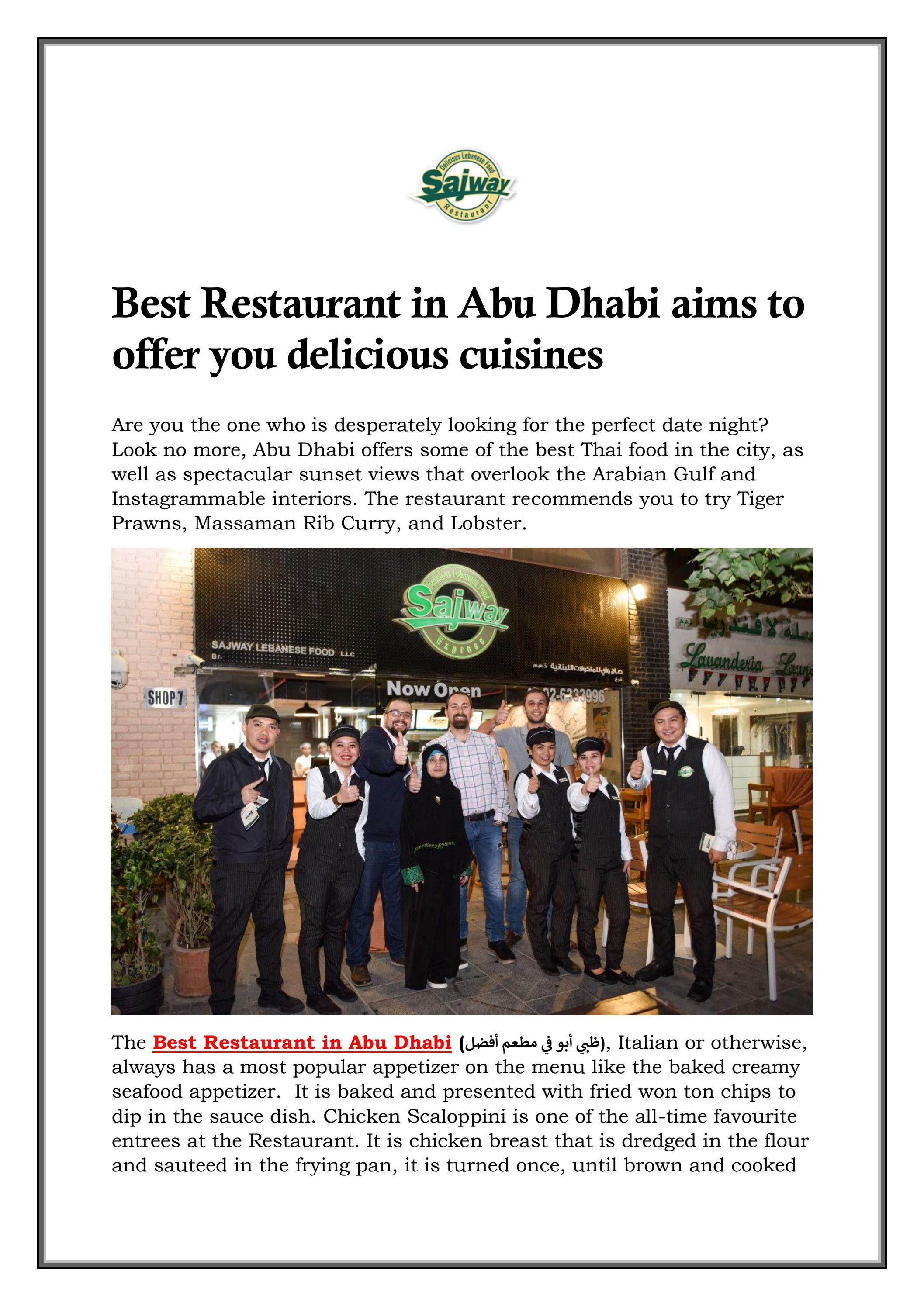 Best Restaurant in Abu Dhabi aims to offer you del