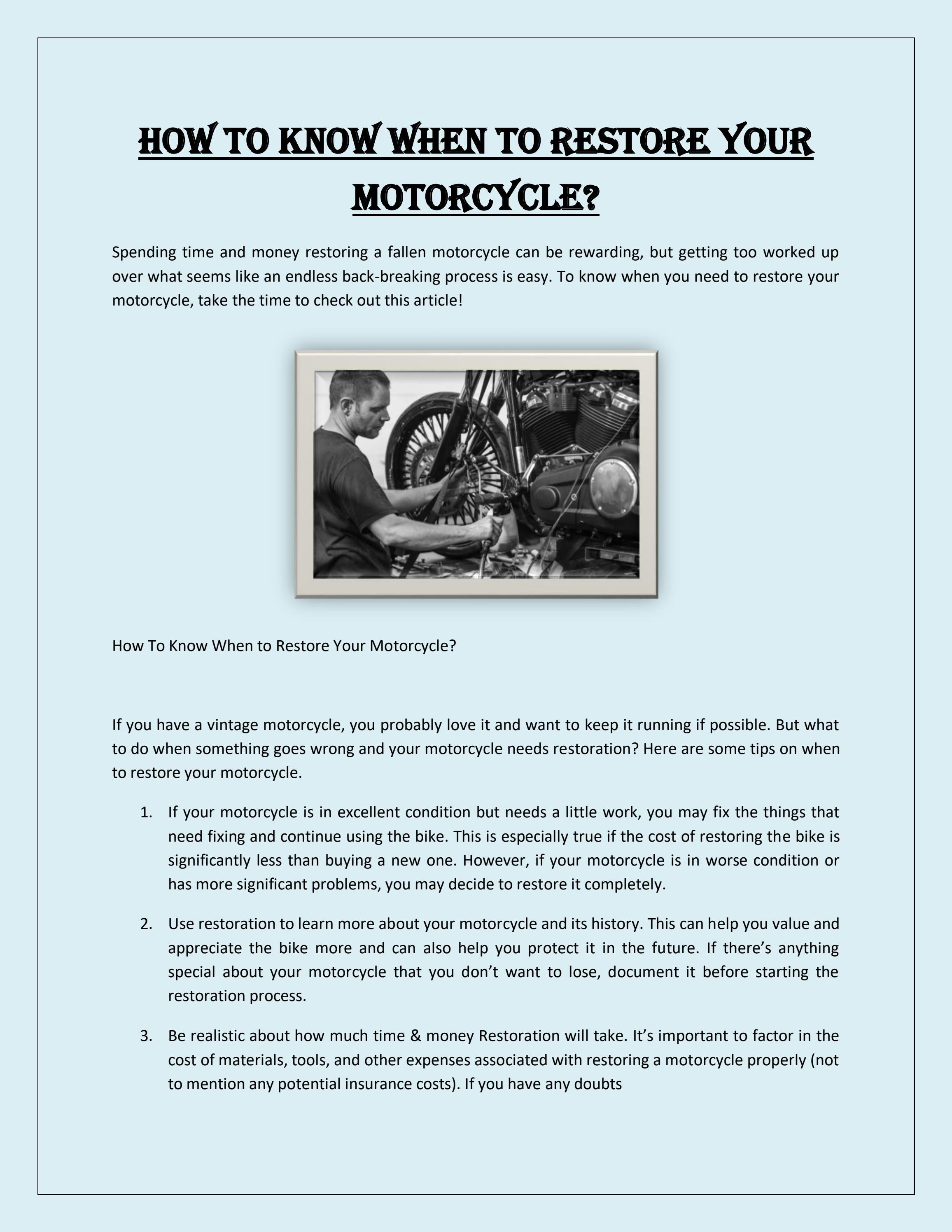 How To Know When to Restore Your Motorcycle? by tavernermotor sports