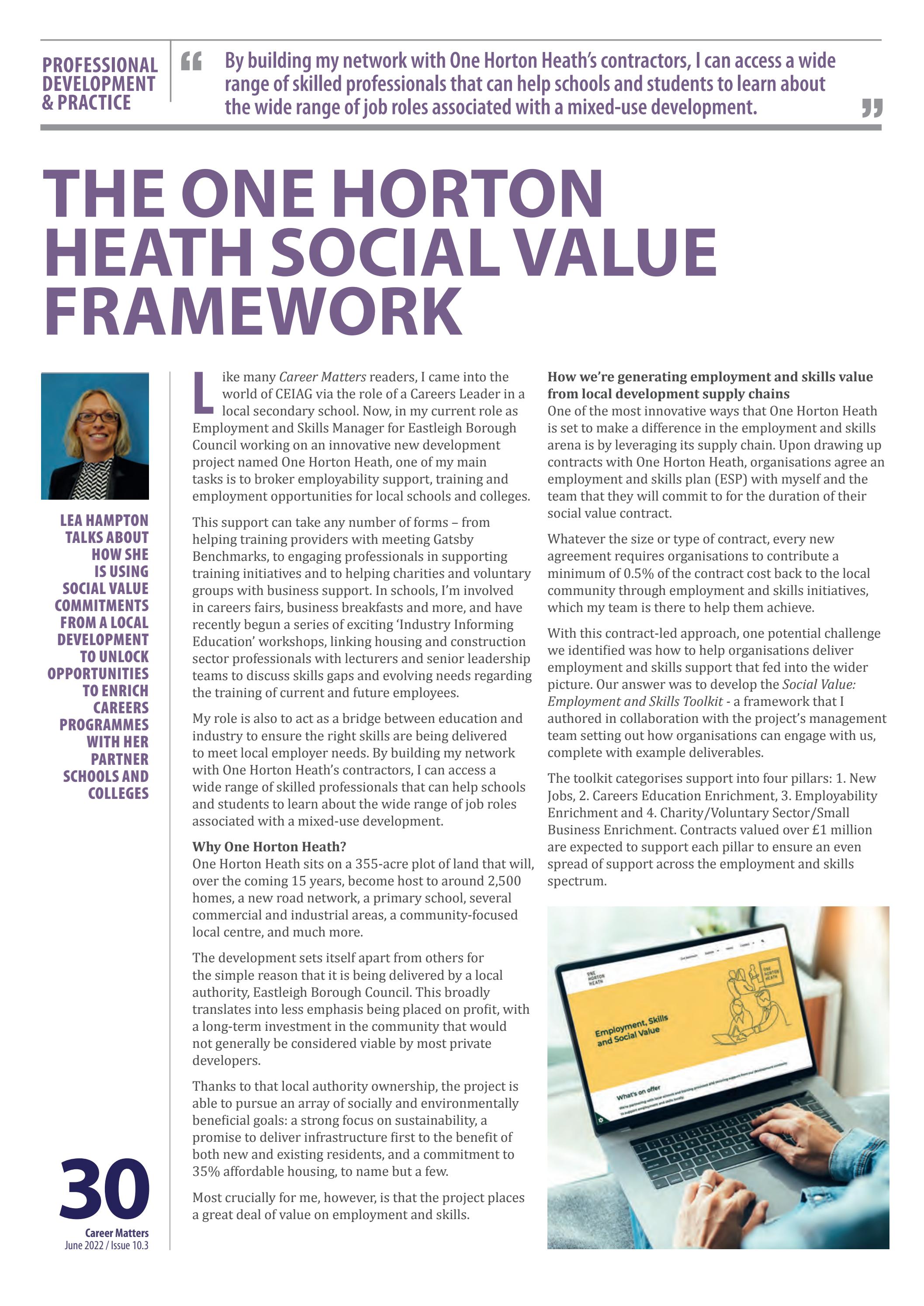 Careers Matters The One Horton Heath Social Value Framework by