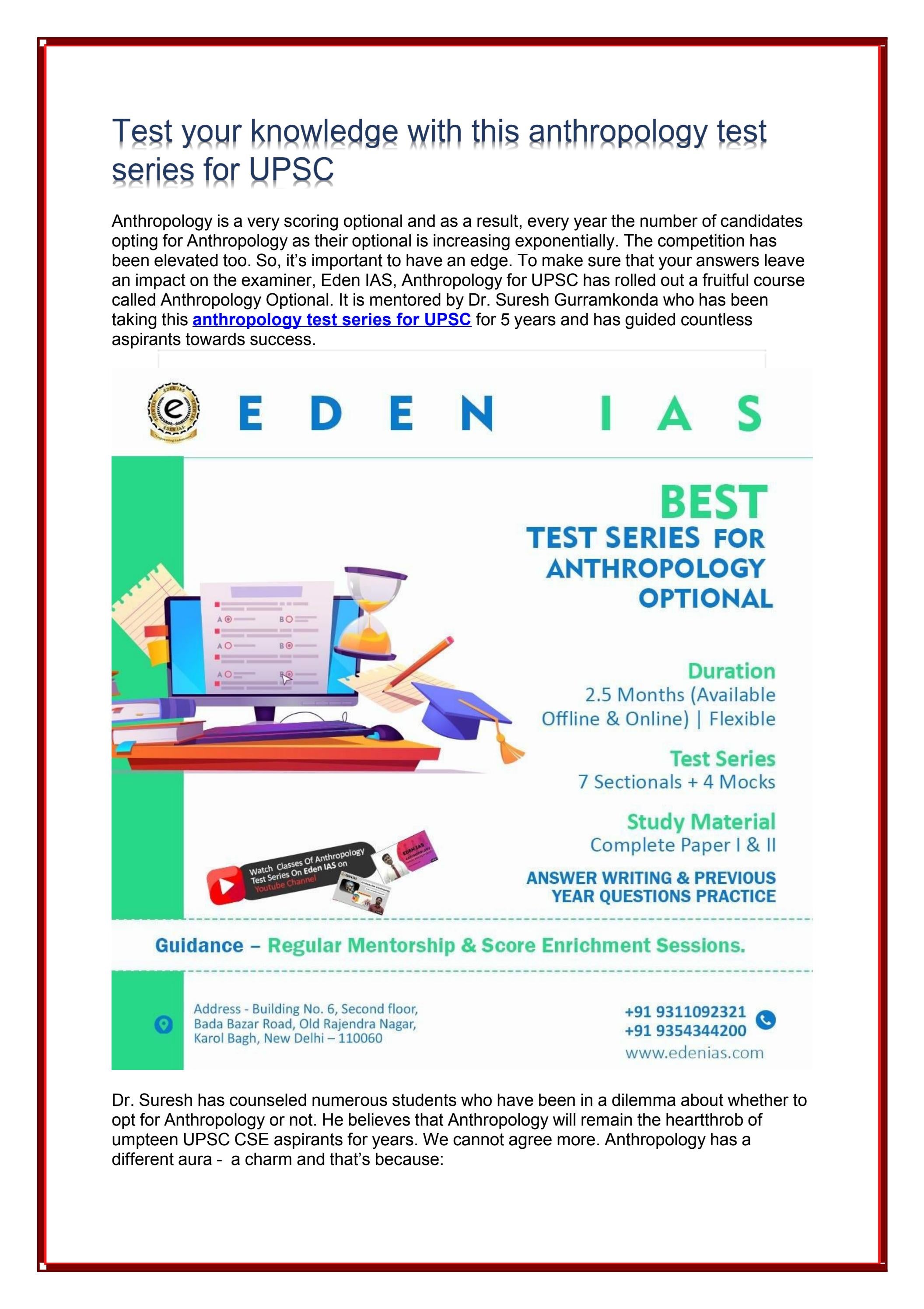 Test your knowledge with this anthropology test series for UPSC by