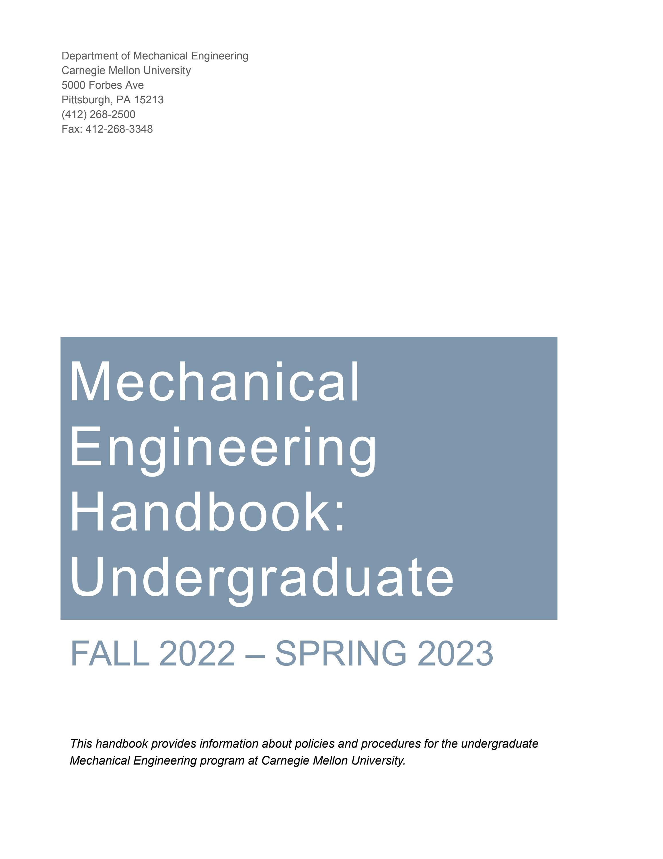 Mechanical Engineering Undergraduate Handbook 202223 by