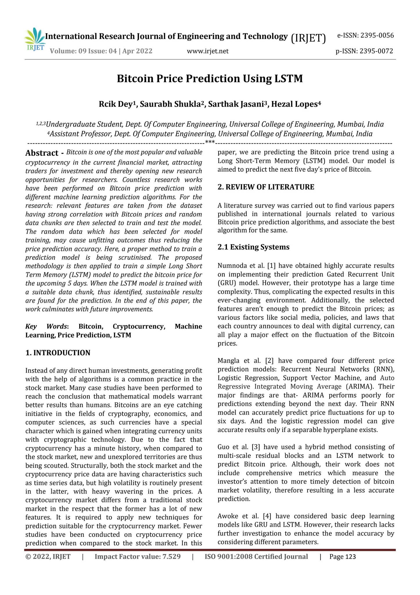 Bitcoin Price Prediction Using LSTM by IRJET Journal - Issuu