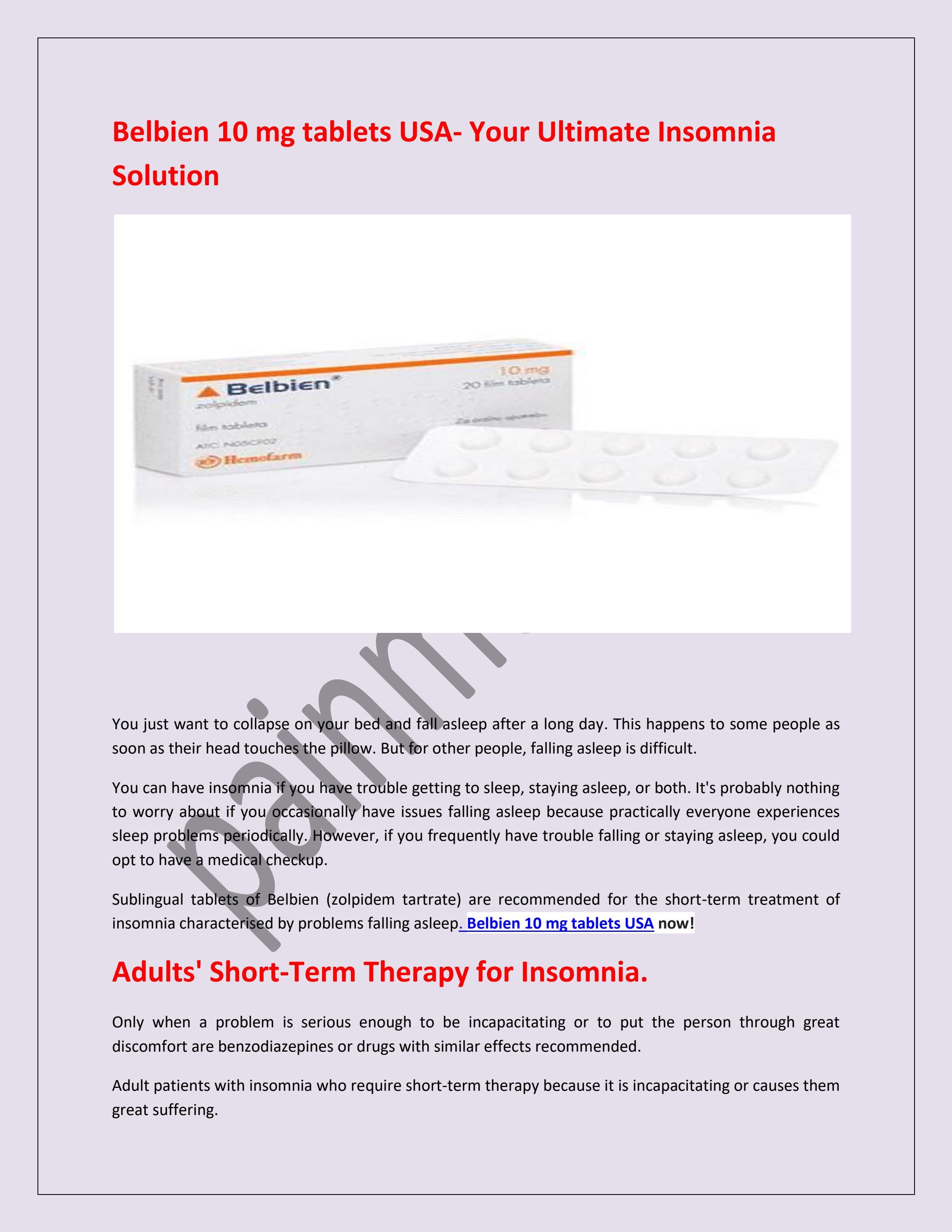Belbien 10 mg tablets USA Your Ultimate Insomnia Solution by