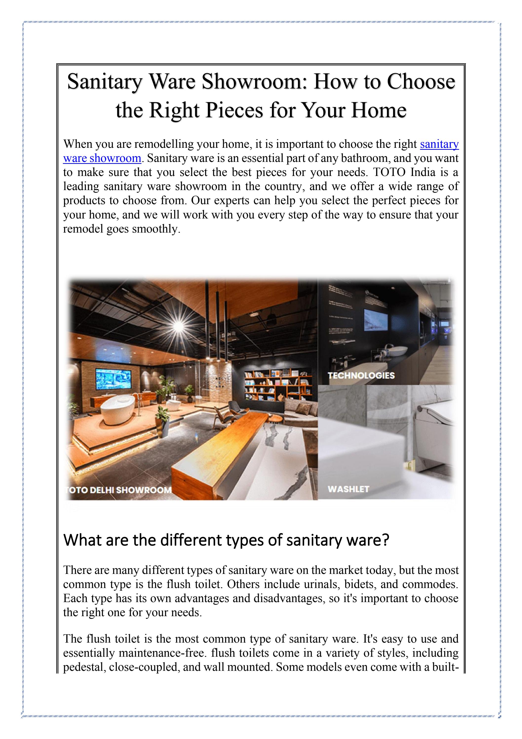Sanitary Ware Showroom How to Choose the Right Pieces for Your Home by