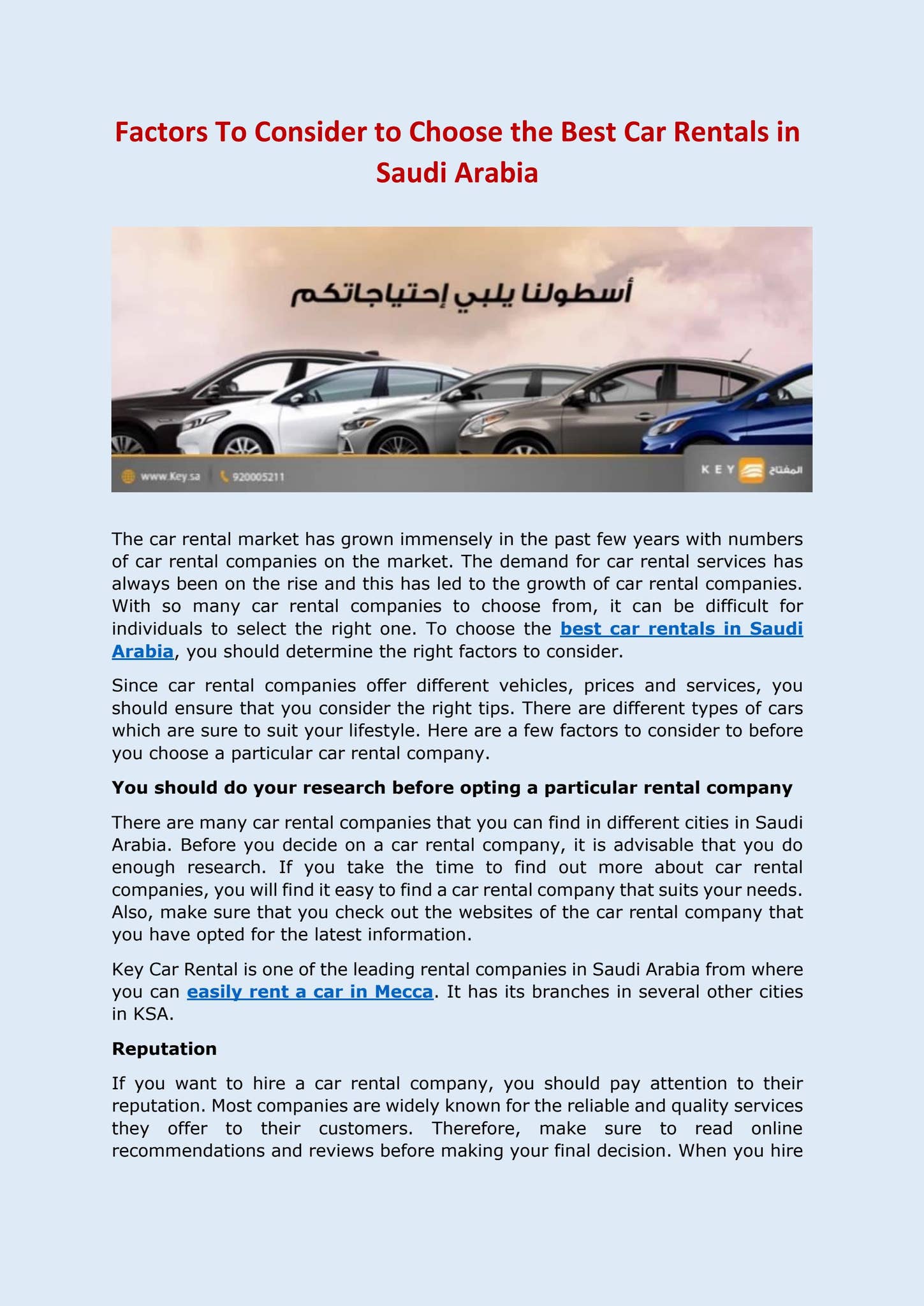 Factors To Consider to Choose the Best Car Rentals in Saudi Arabia by ...