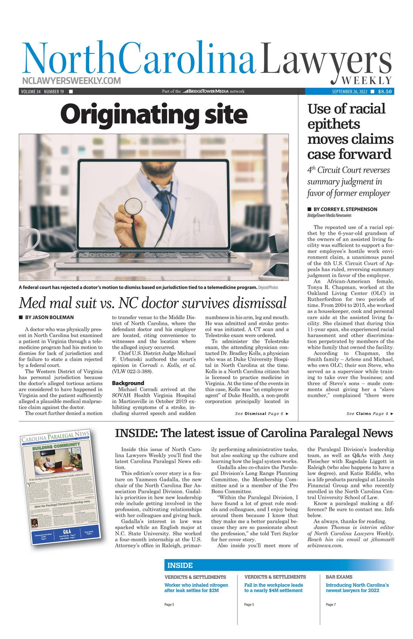 North Carolina Lawyers Weekly September 26, 2022 by SC Biz News - Issuu
