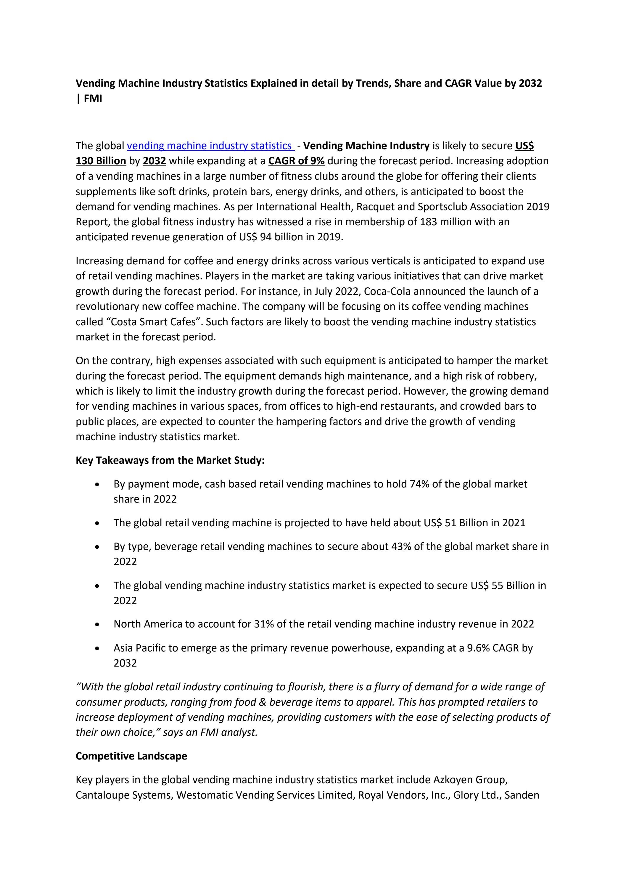 Vending Machine Industry Statistics Explained in detail by Trends