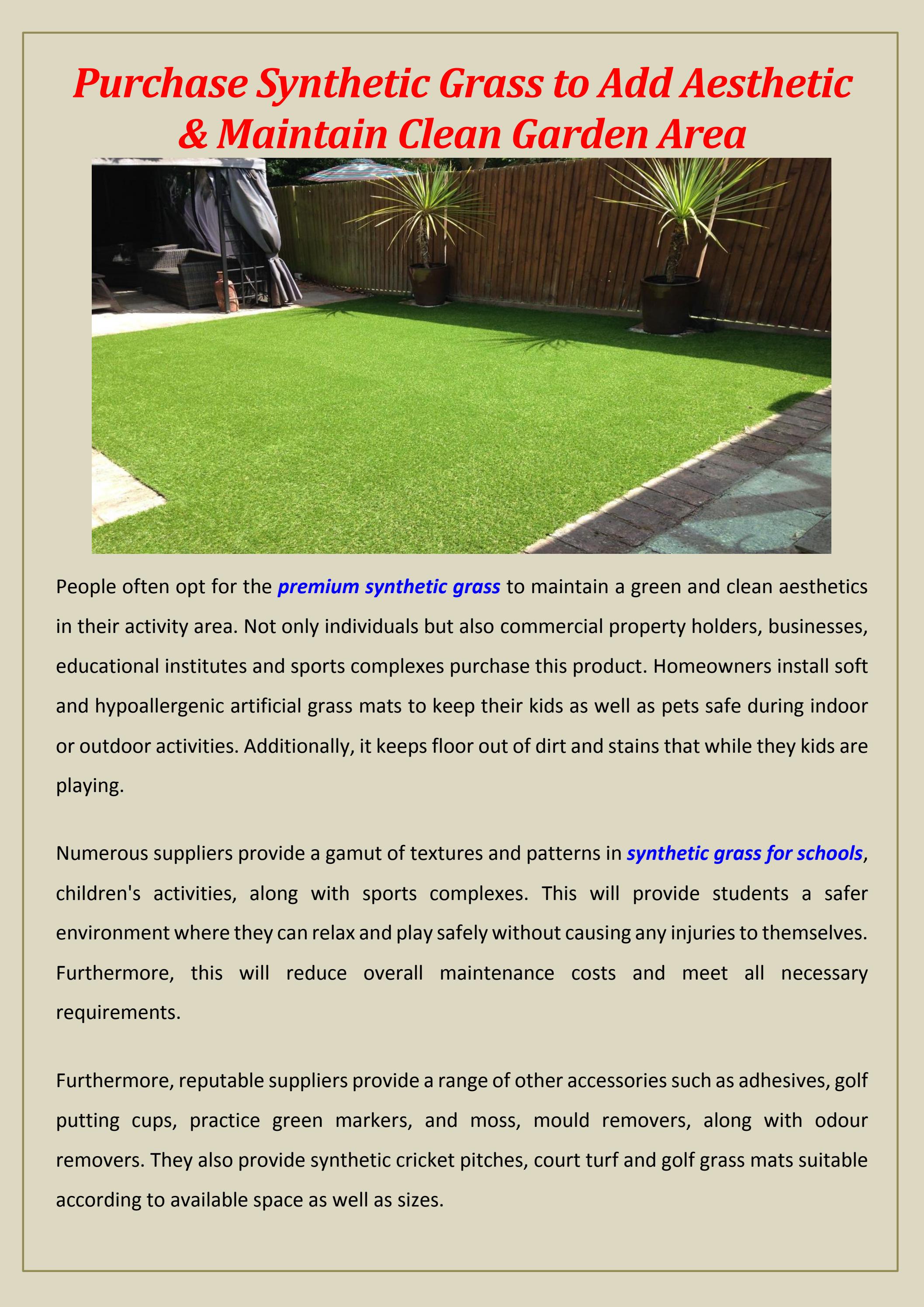 Purchase Synthetic Grass to Add Aesthetic & Maintain Clean Garden Area
