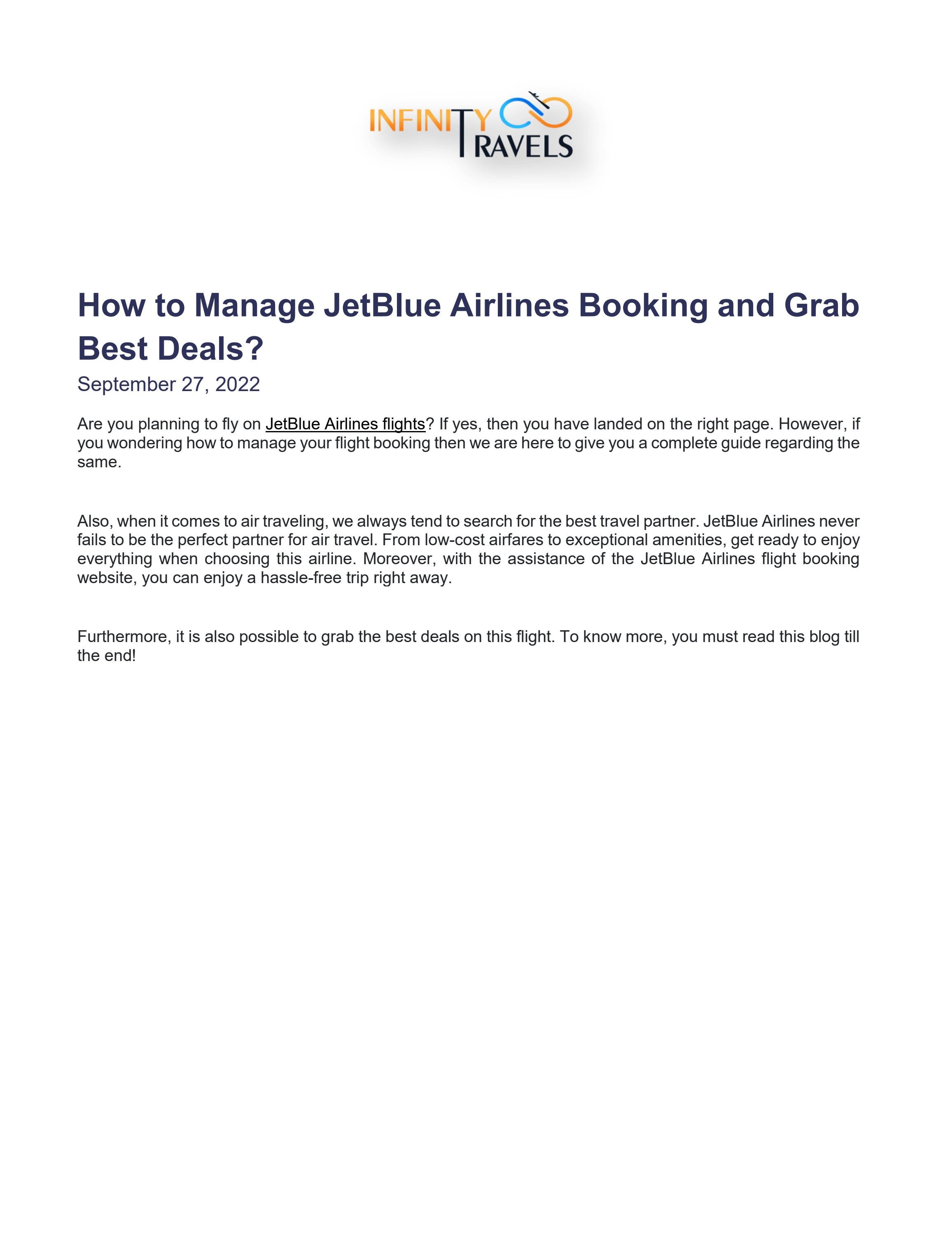 How to Manage JetBlue Airlines Booking and Grab Best Deals? by Infinity