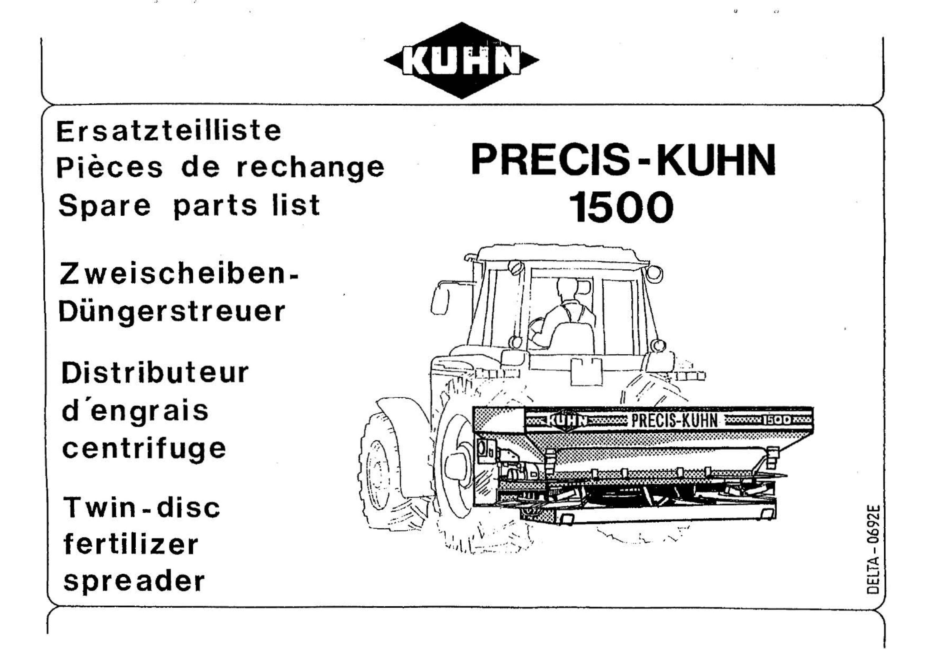 Kuhn Precis 1500 Parts Catalog Manual for Fertilizer Spreader by