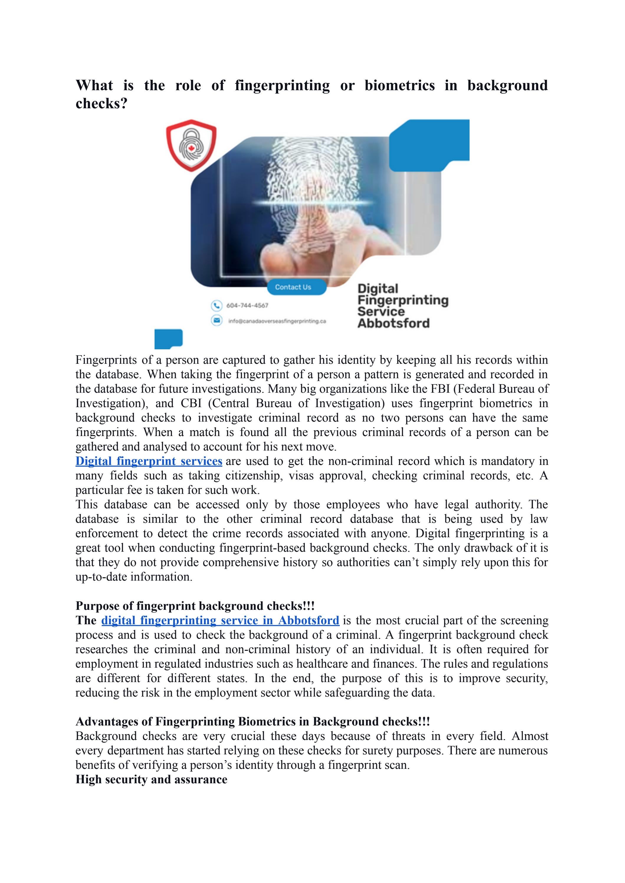 What is the role of fingerprinting or biometrics in background checks