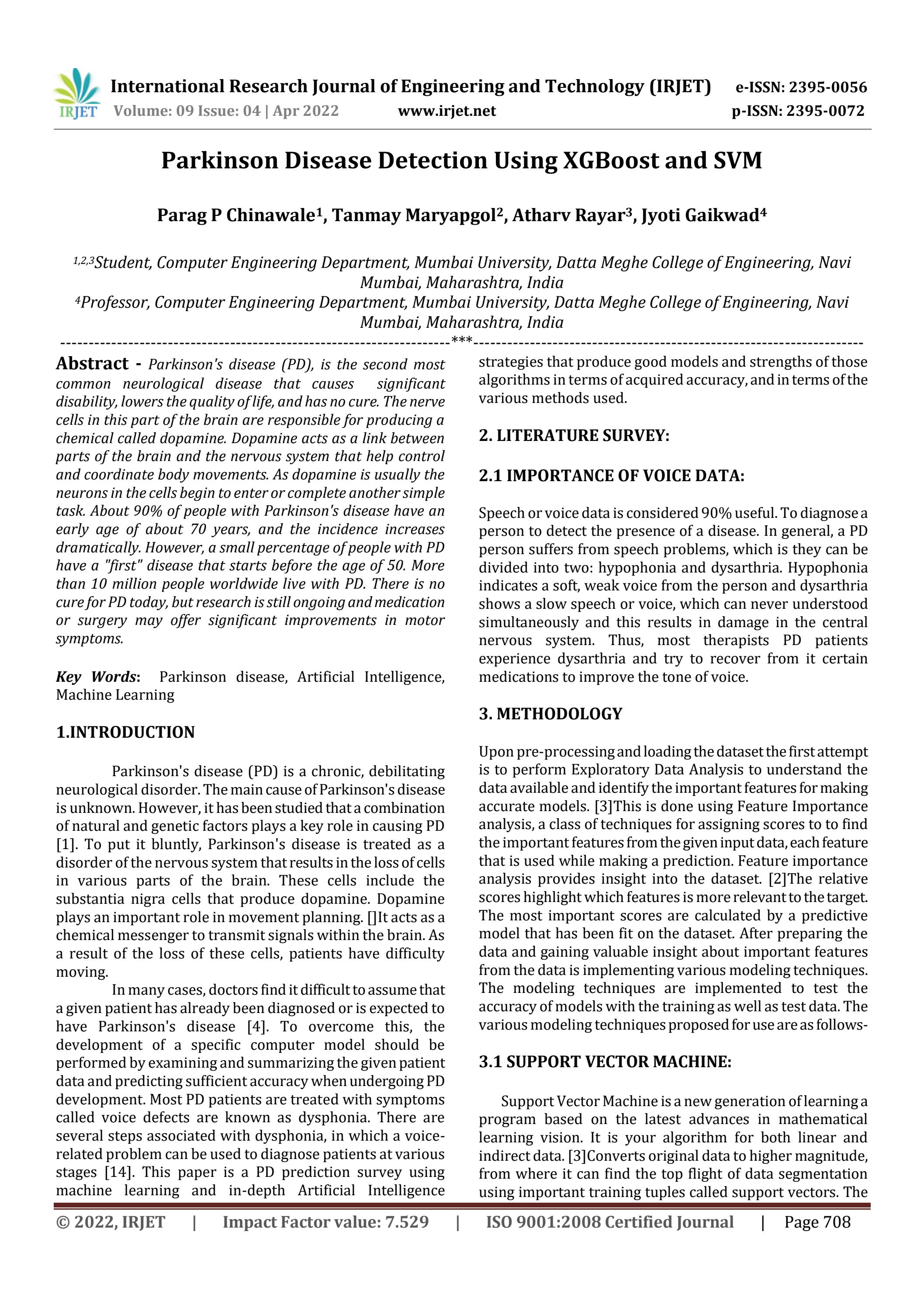 Parkinson Disease Detection Using XGBoost and SVM by IRJET Journal Issuu