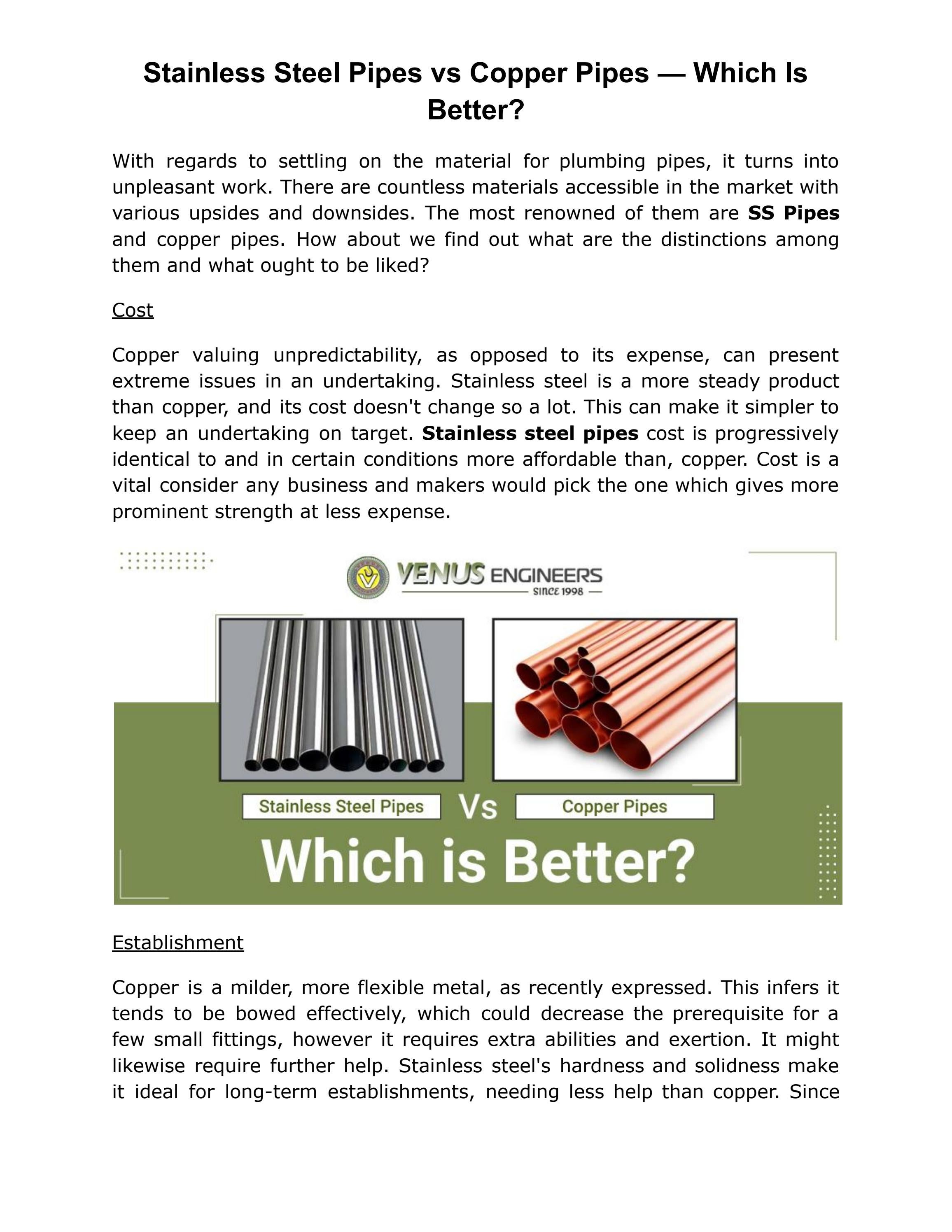 Stainless Steel Pipes vs Copper Pipes — Which Is Better? by Venus