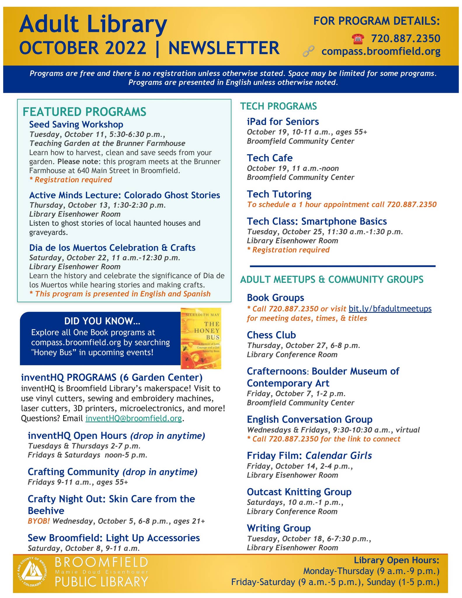 Broomfield Library Adult Newsletter October 2022 by City and County of