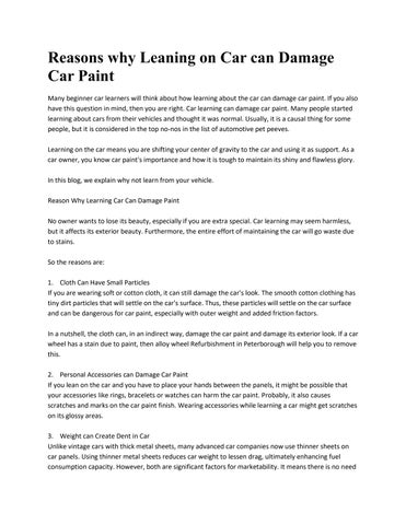 Reasons why Leaning on Car can Damage Car Paint by mobilecarbodyrepair