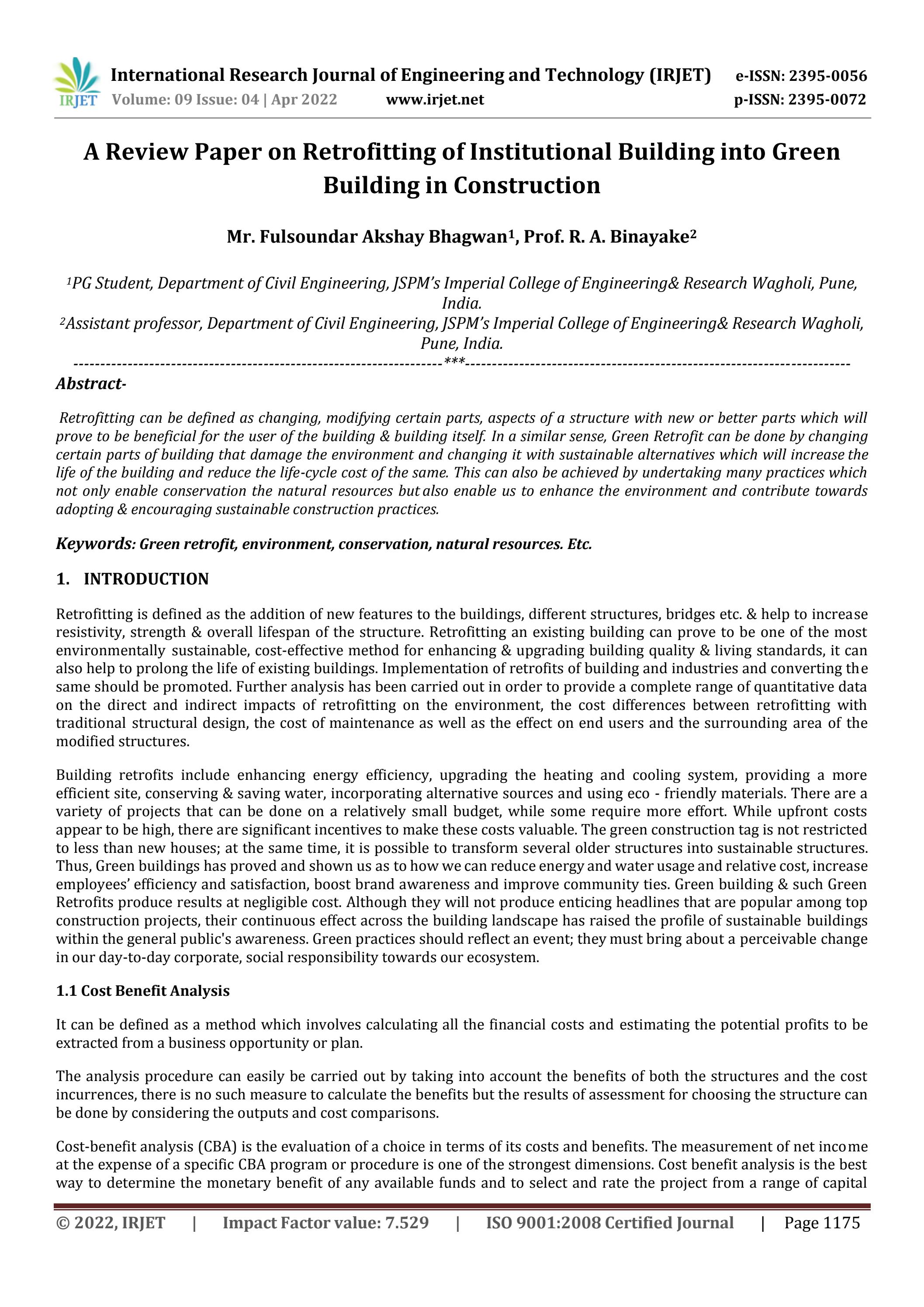A Review Paper on Retrofitting of Institutional Building into Green