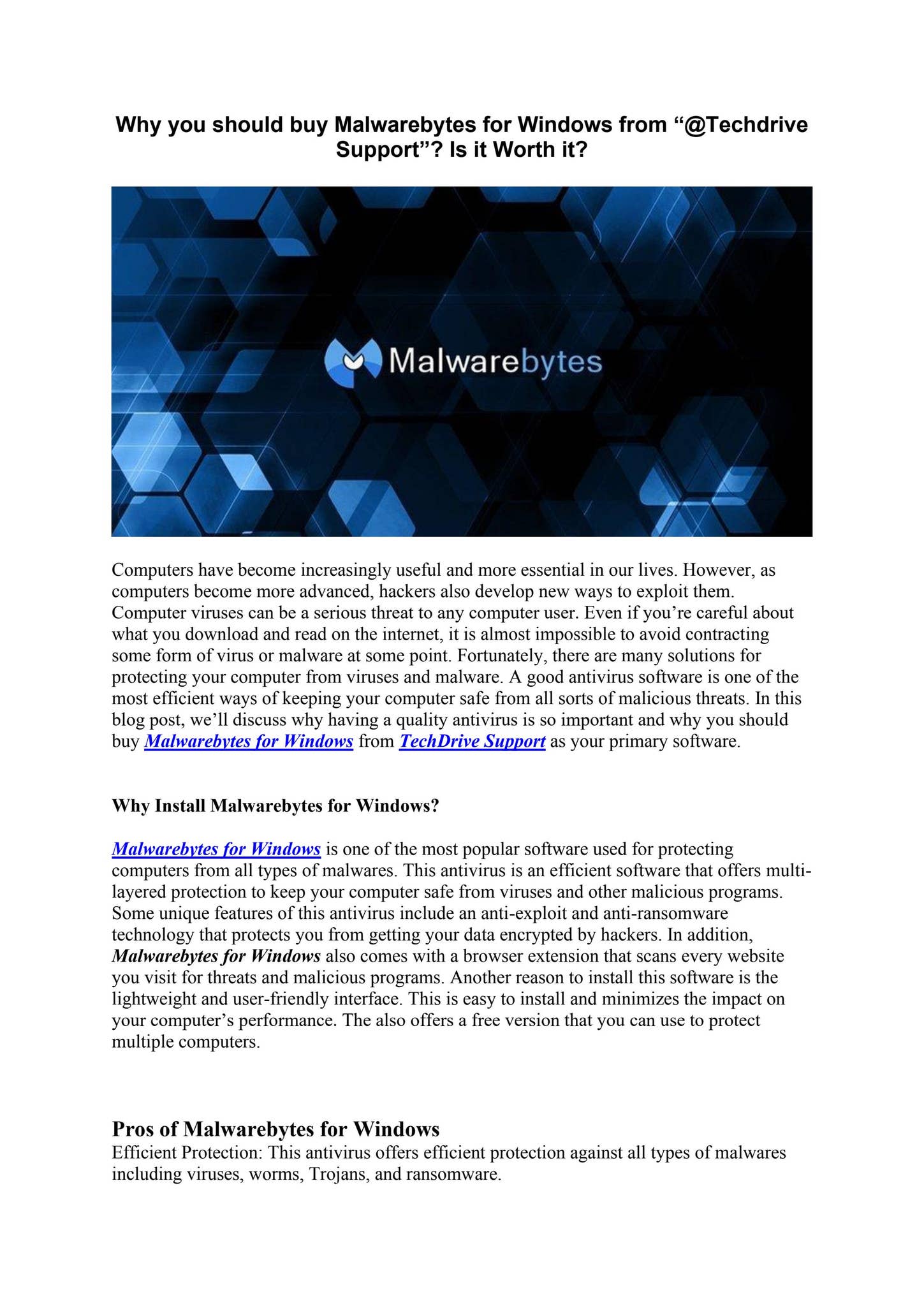 Why you should buy Malwarebytes for Windows from “@Techdrive Support ...