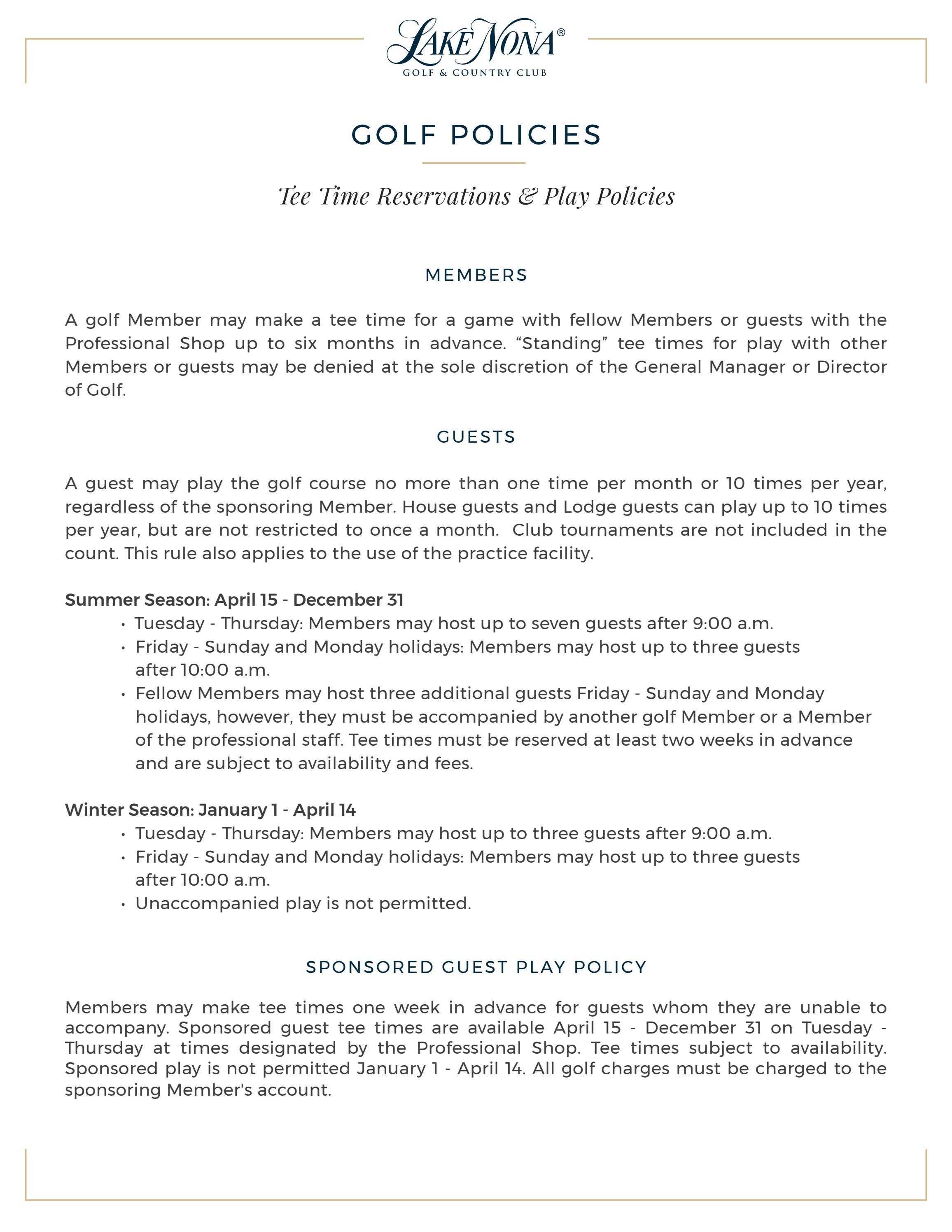 Golf Policies by Lake Nona Golf & Country Club Issuu