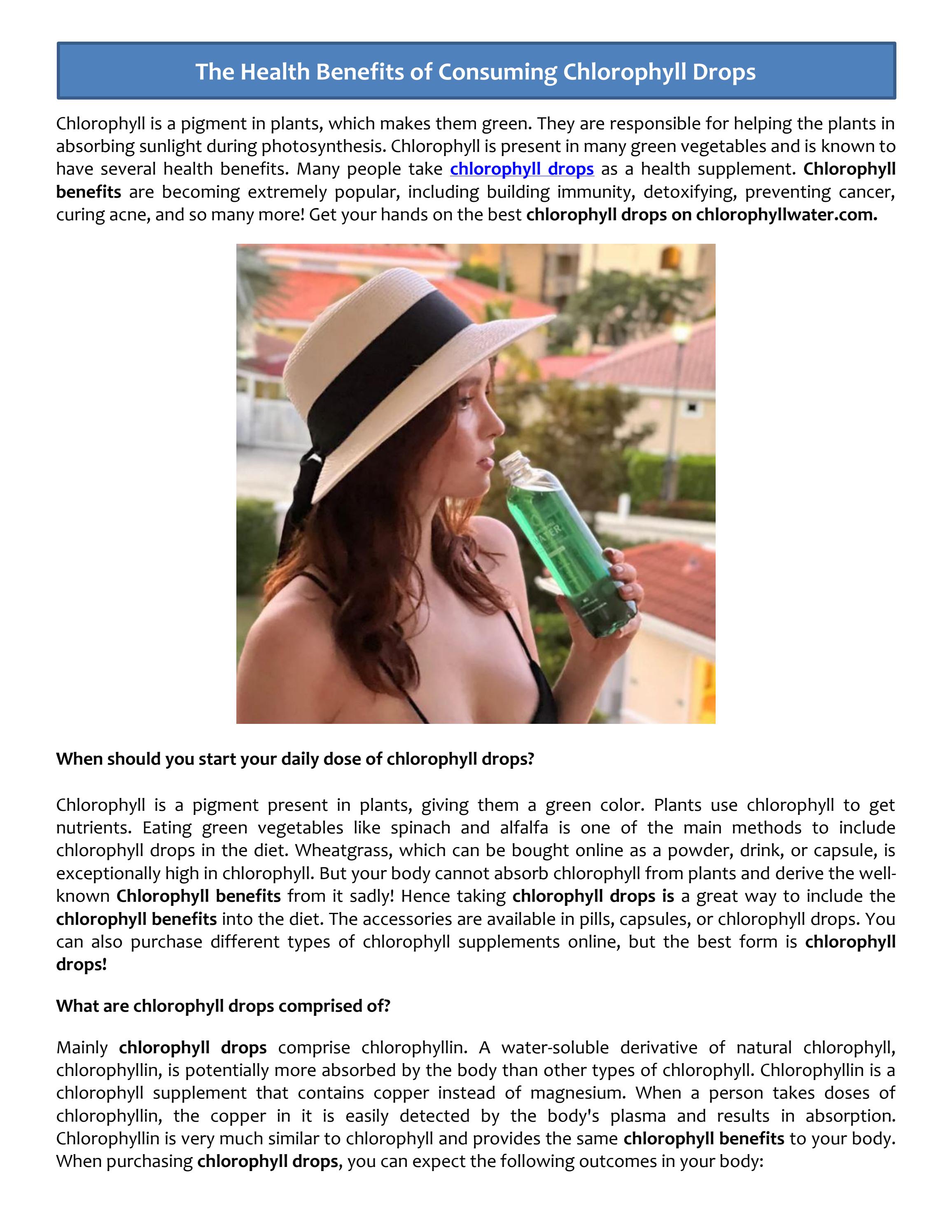 The Health Benefits of Consuming Chlorophyll Drops by Chlorophyll Water