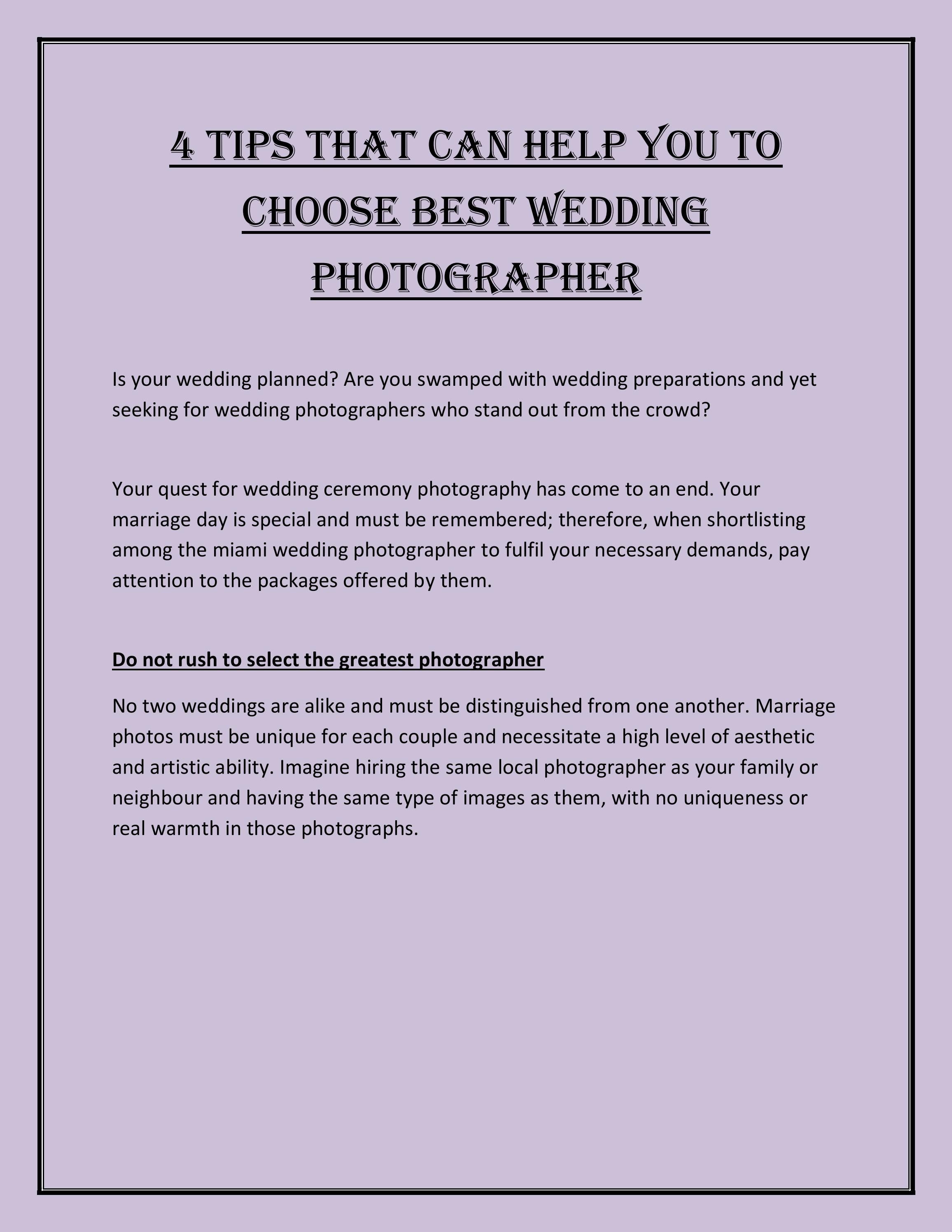 4 Tips That Can Help You To Choose Best Wedding Photographer by Miami