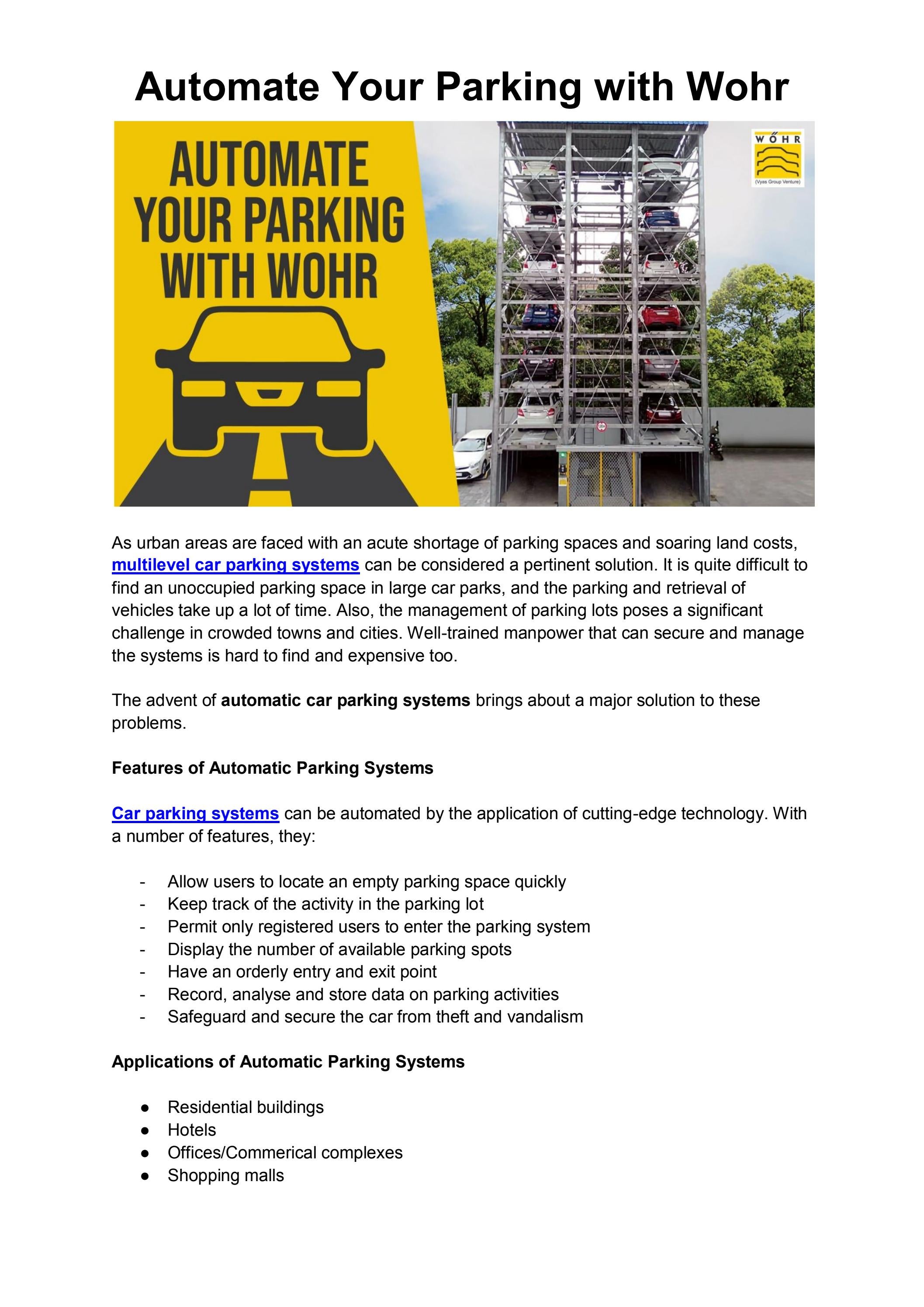 Multiply with Multilevel Parking Systems by Wohr Parking - Issuu