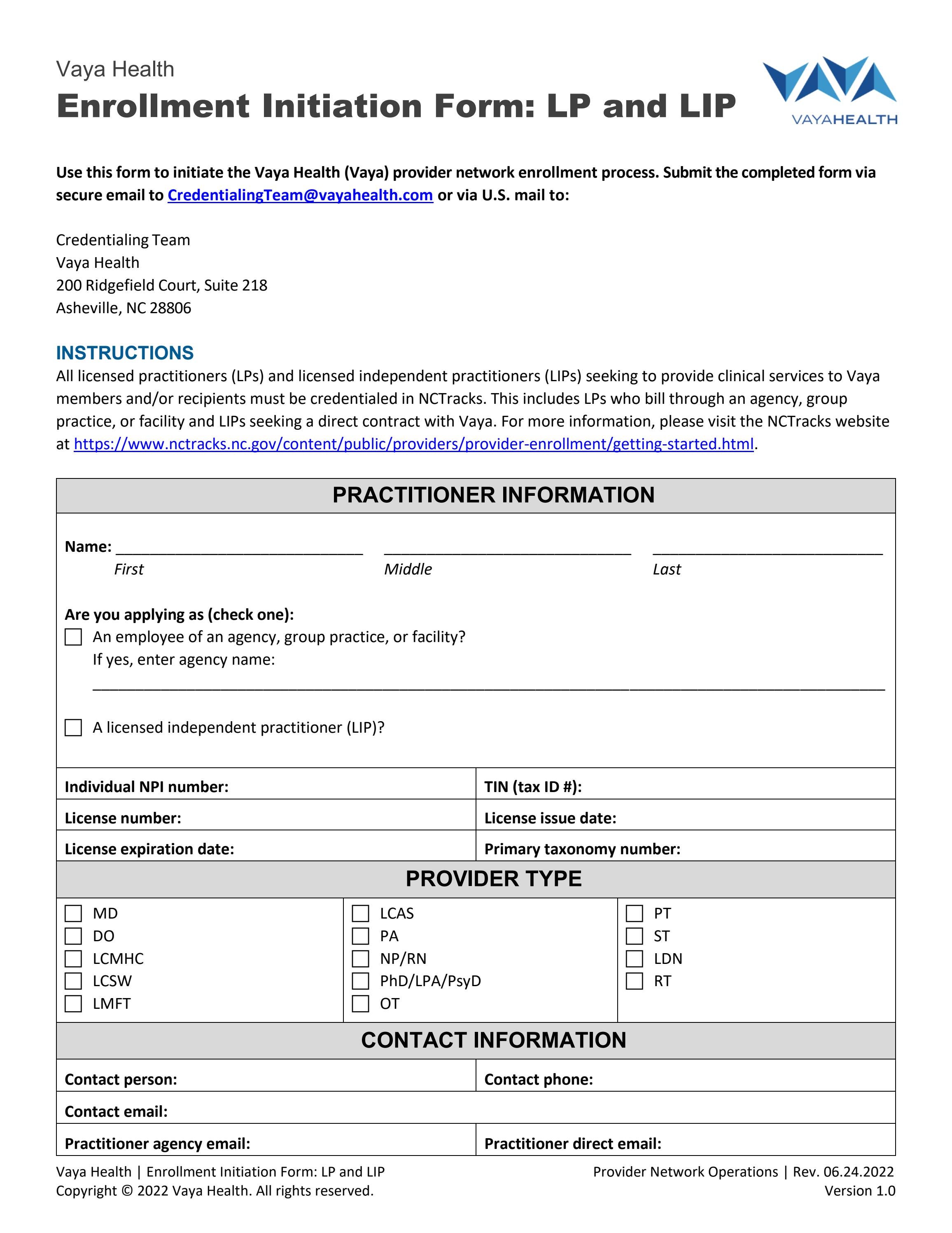 Enrollment initiation form By Vaya Health Issuu