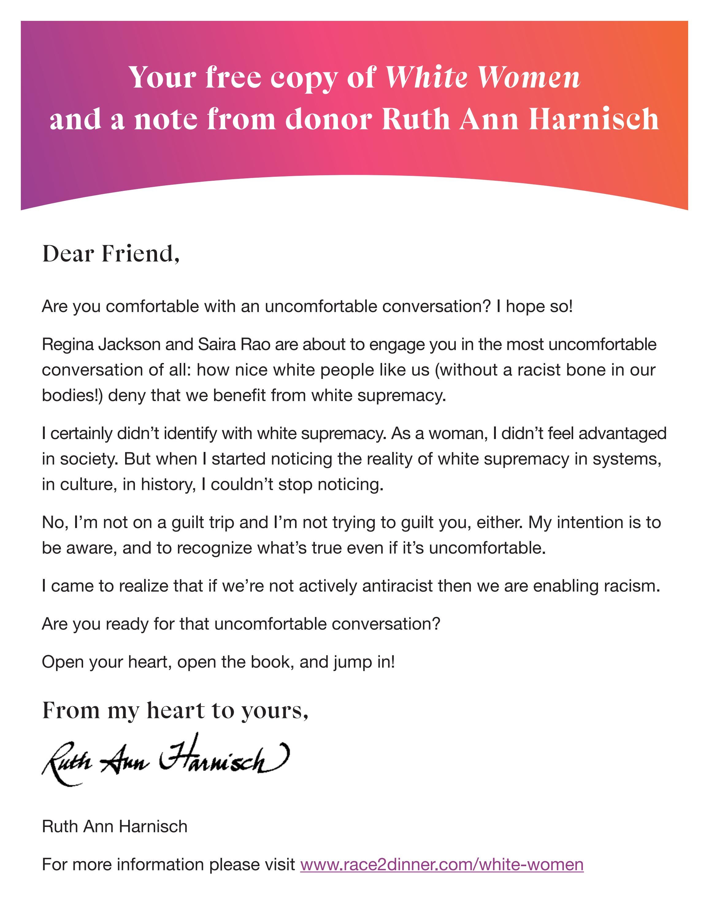 Your Free Copy Of White Women And A Note From Donor Ruth Ann Harnisch