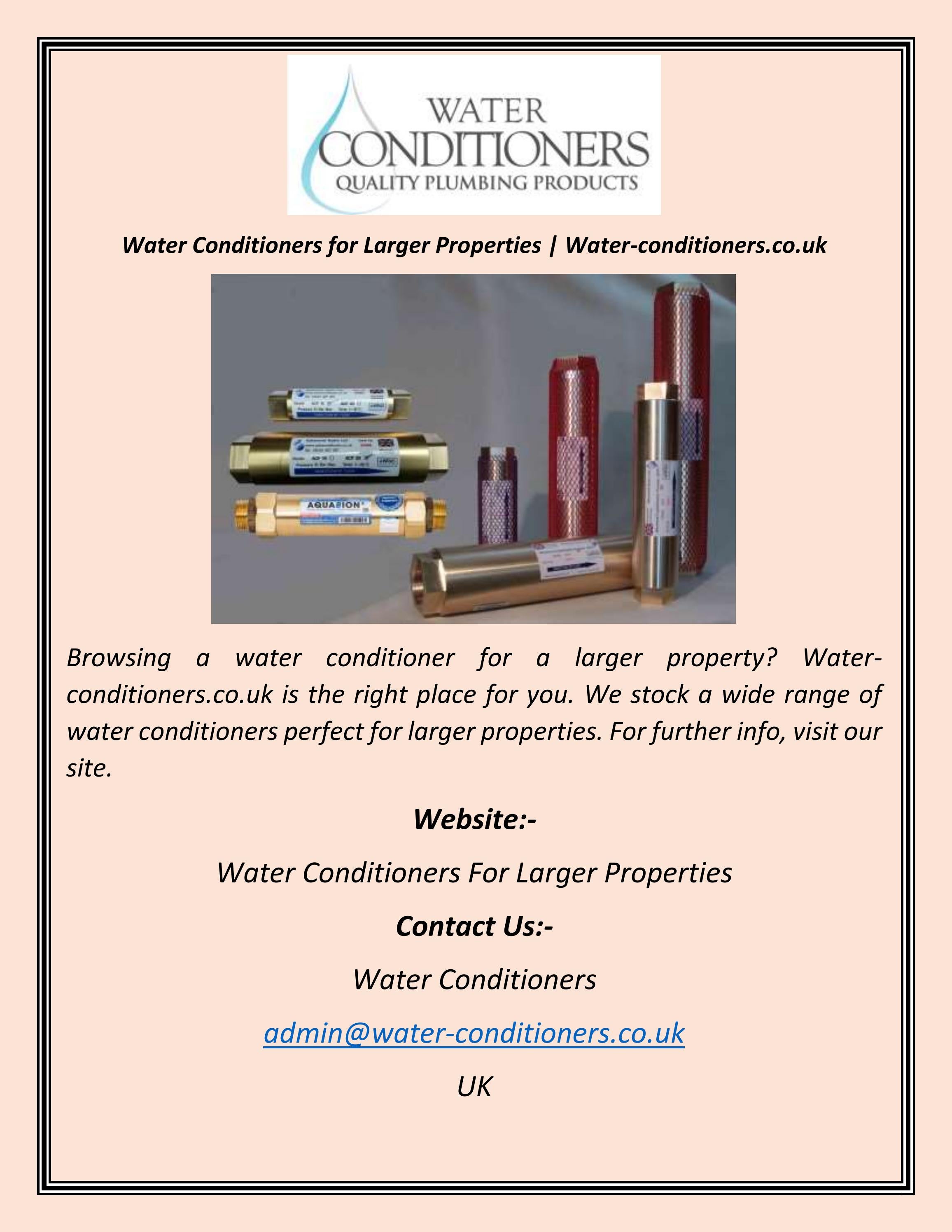 Water Conditioners for Larger Properties Waterconditioners.co.uk by