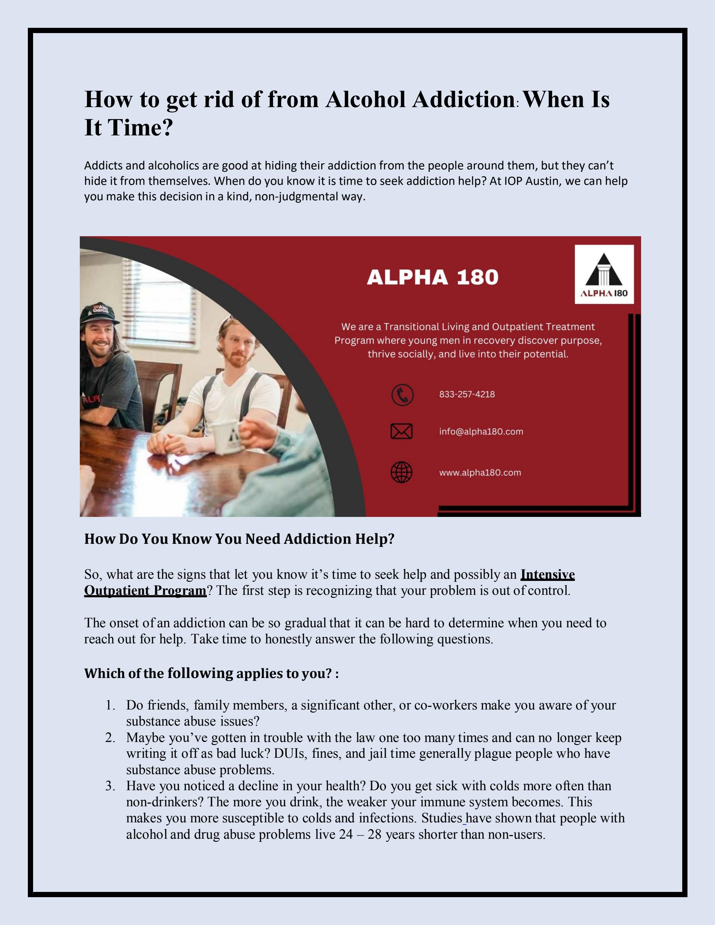 How to get rid of Alcohol Addiction When Is It Time? by Alpha 180 Issuu
