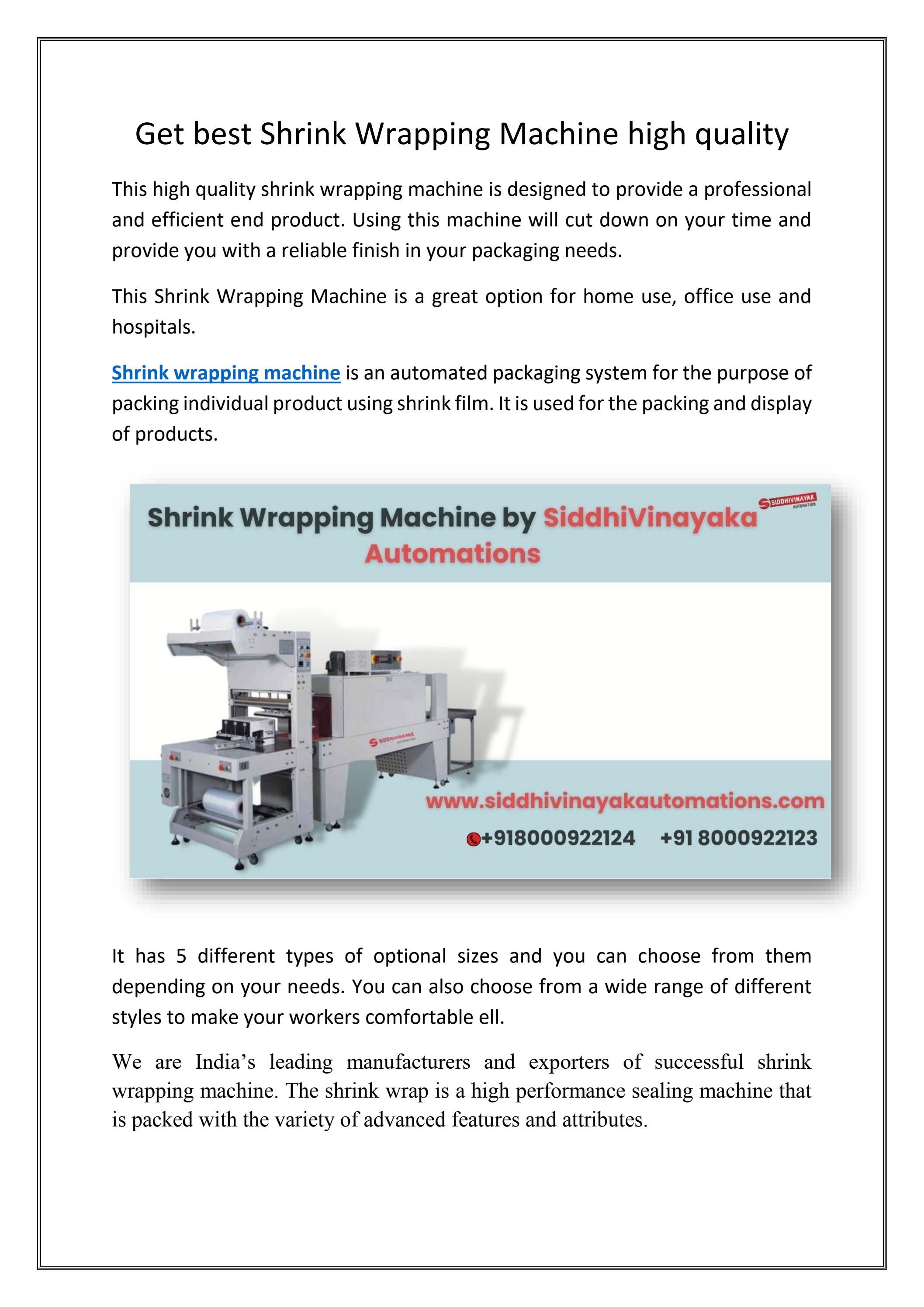 Get best Shrink Wrapping Machine high quality by Siddhivinayak