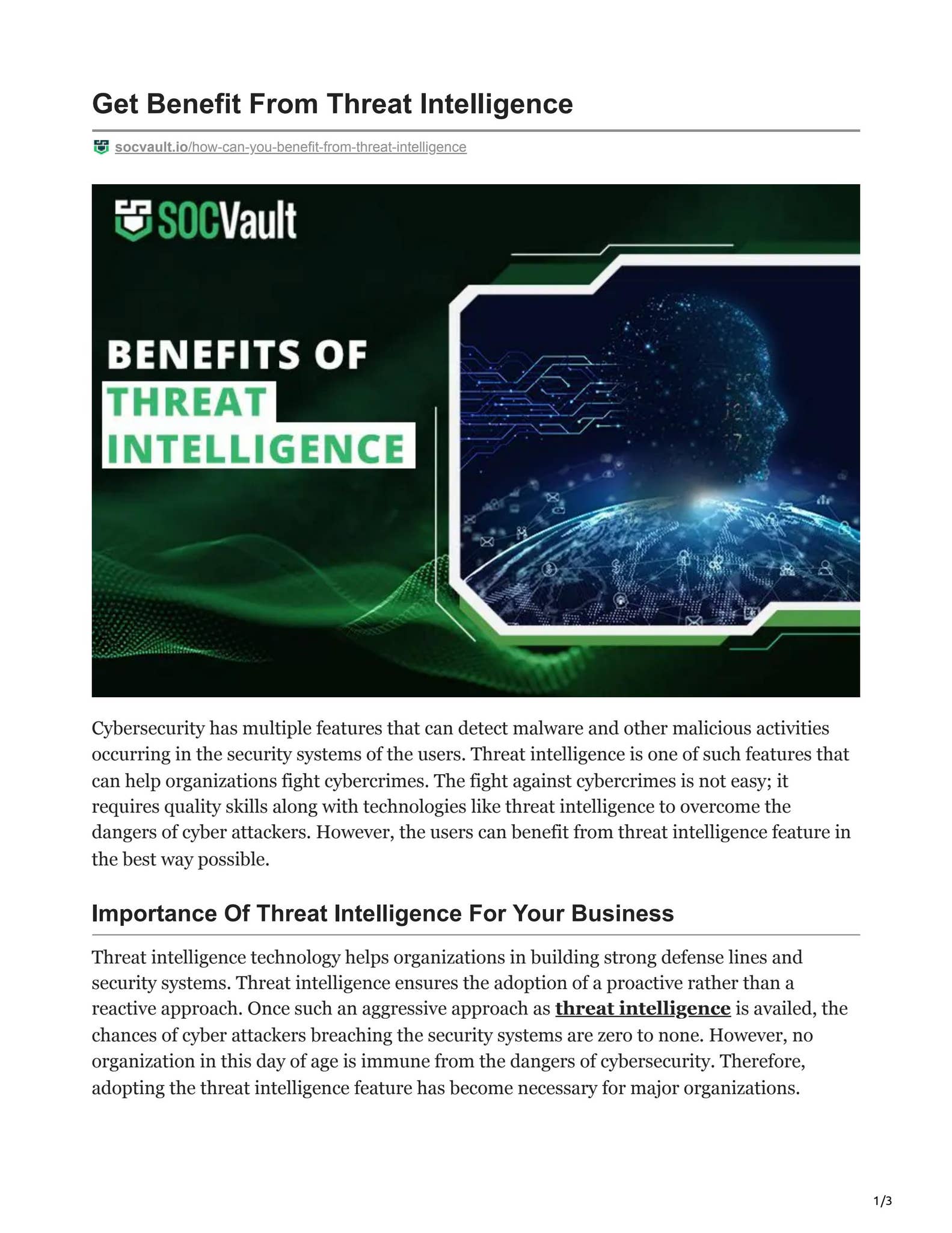 Benefits Of Threat Intelligence by SOCVault - Issuu