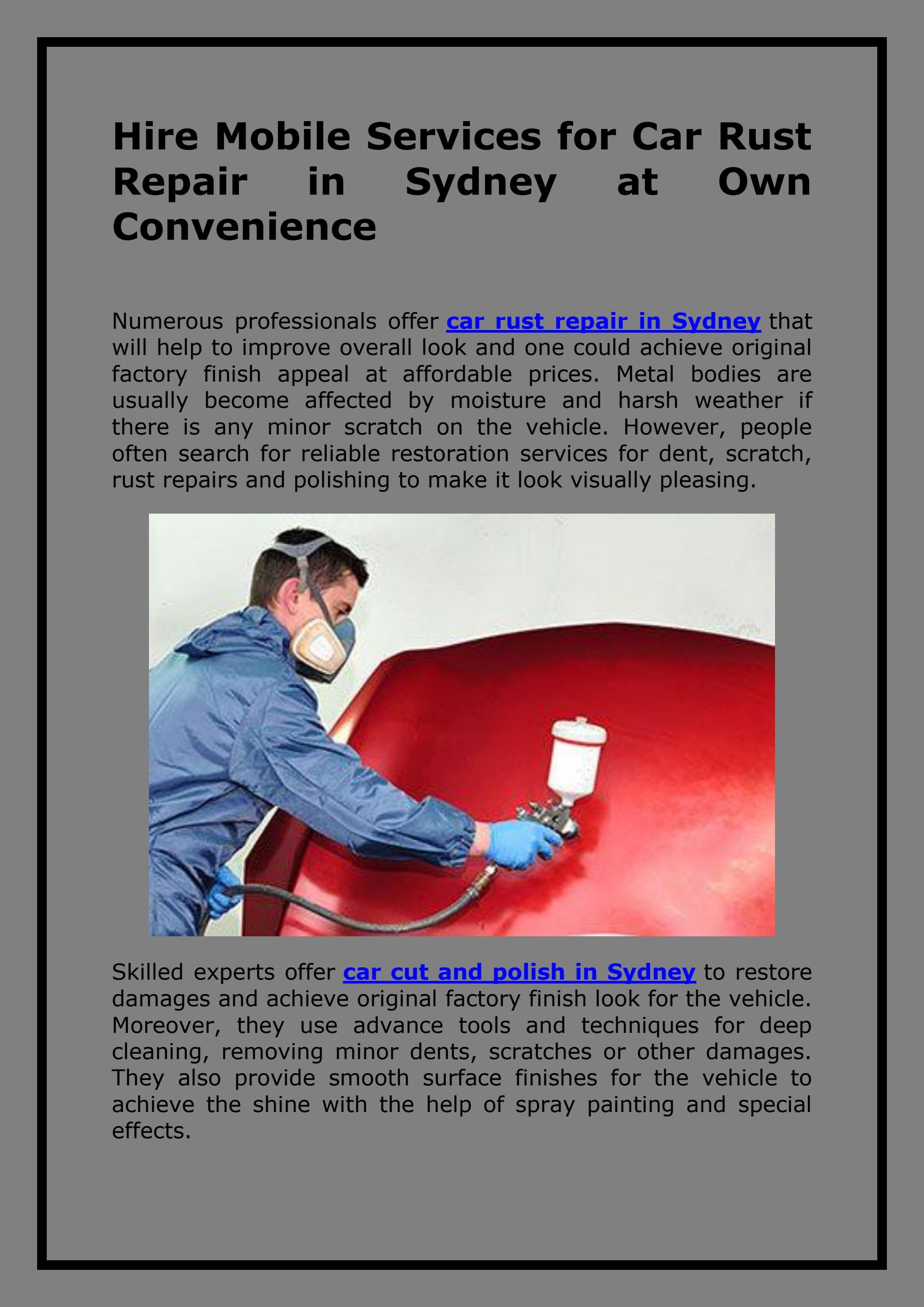 Hire Mobile Services for Car Rust Repair in Sydney at Own Convenience