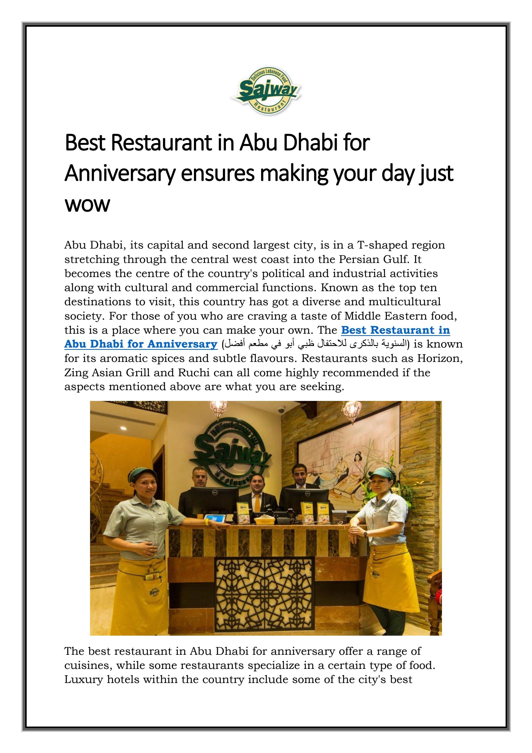 Best Restaurant in Abu Dhabi for Anniversary ensur