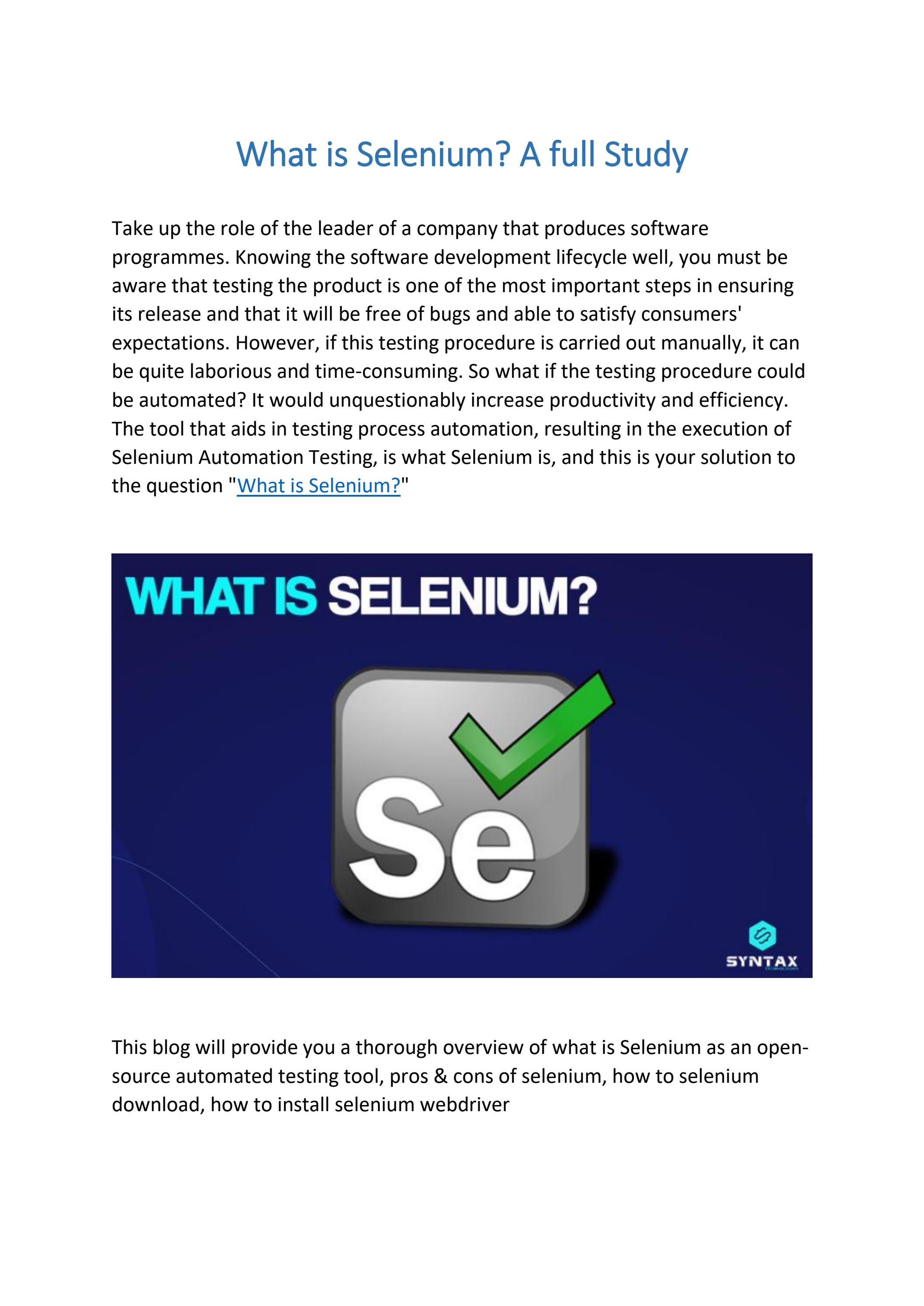 What is Selenium? A full Study by syntaxtechnologiesusa Issuu