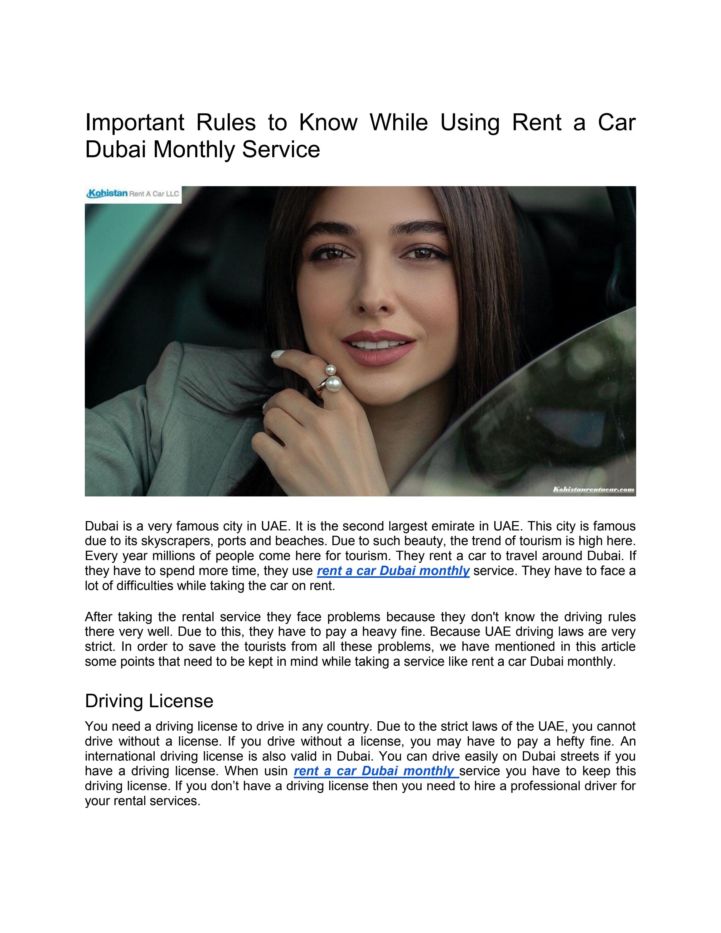 Important Rules to Know While Using Rent a Car Dubai Monthly Service by