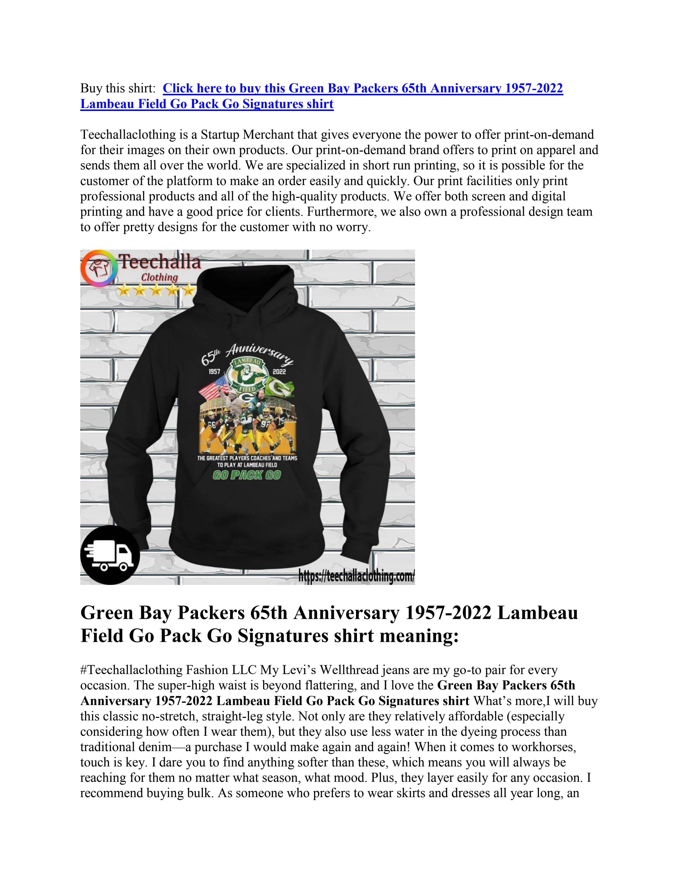 Green Bay Packers 65th Anniversary 19572022 Lambeau Field Go Pack Go