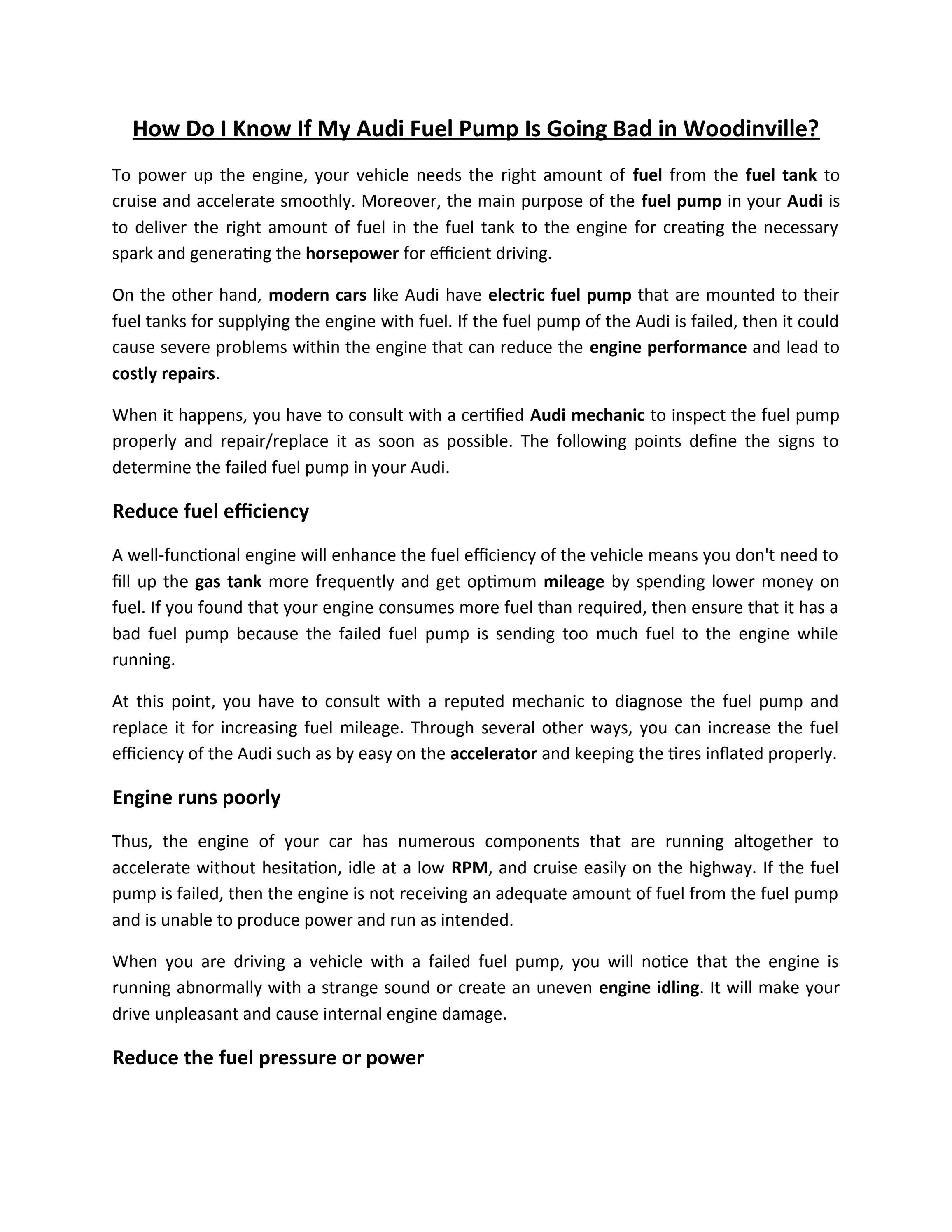 How Do I Know If My Audi Fuel Pump Is Going Bad in Woodinville? by