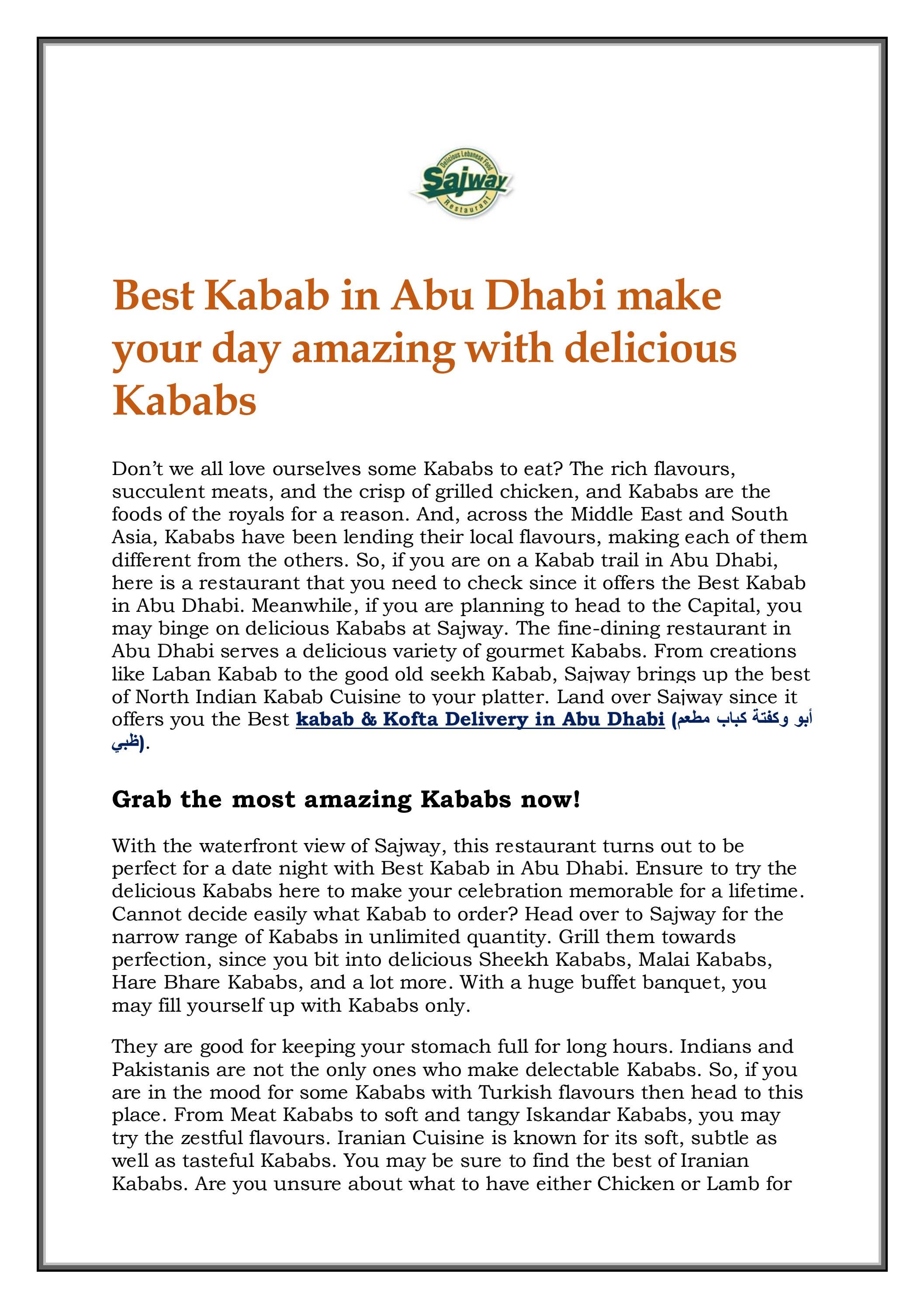 Best Kabab in Abu Dhabi make your day amazing with
