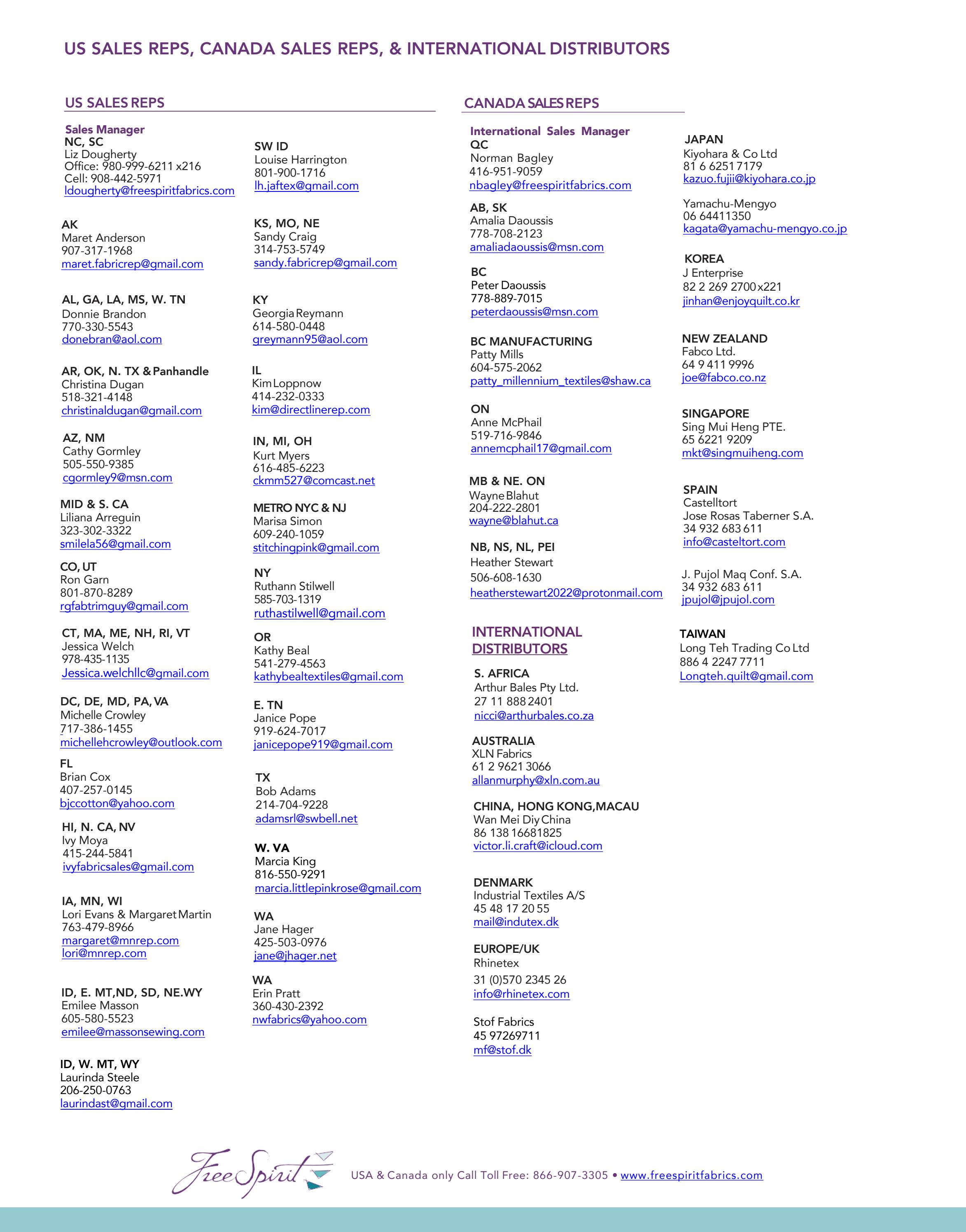 FreeSpirit Sales Representative and Distributor List by FreeSpirit