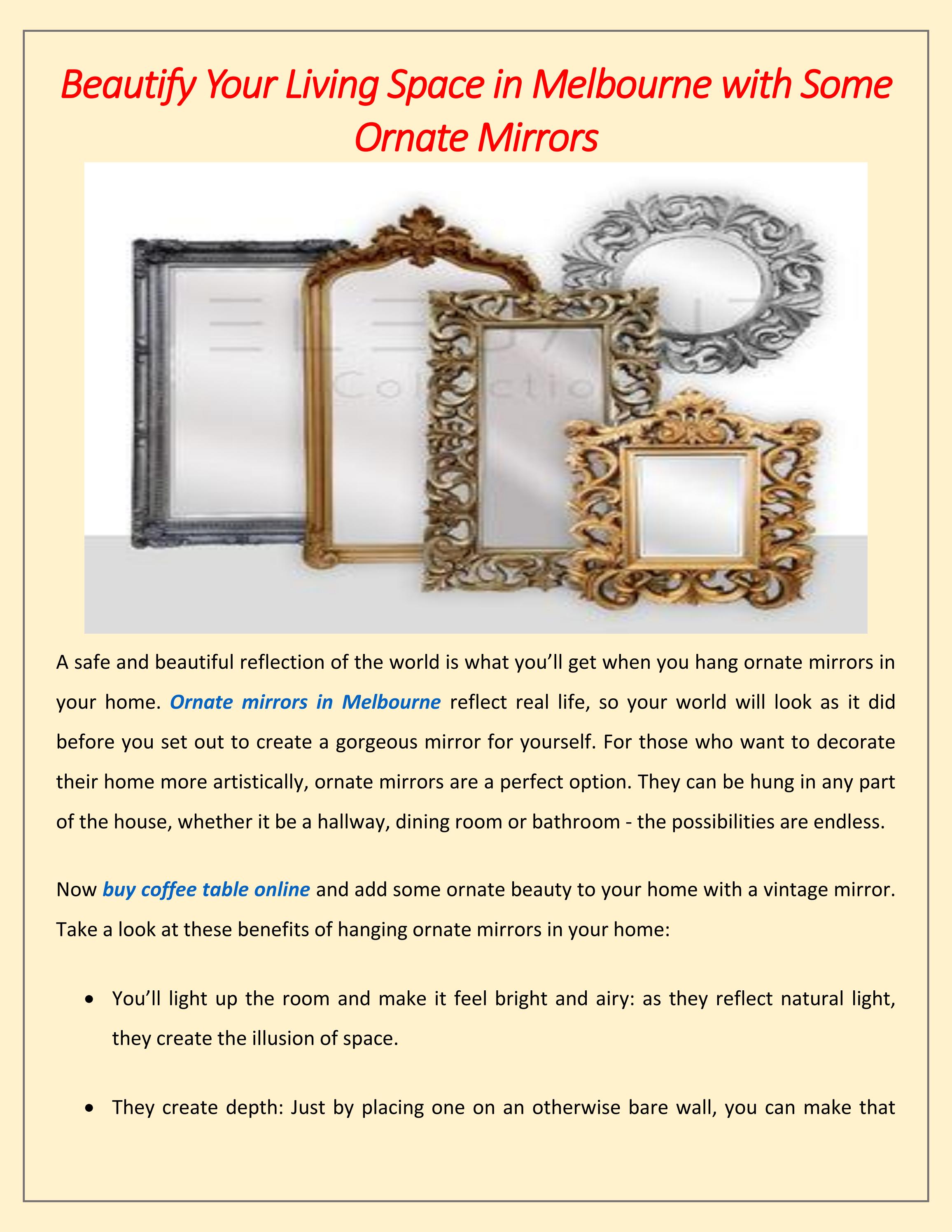 Beautify Your Living Space in Melbourne with Some Ornate Mirrors by