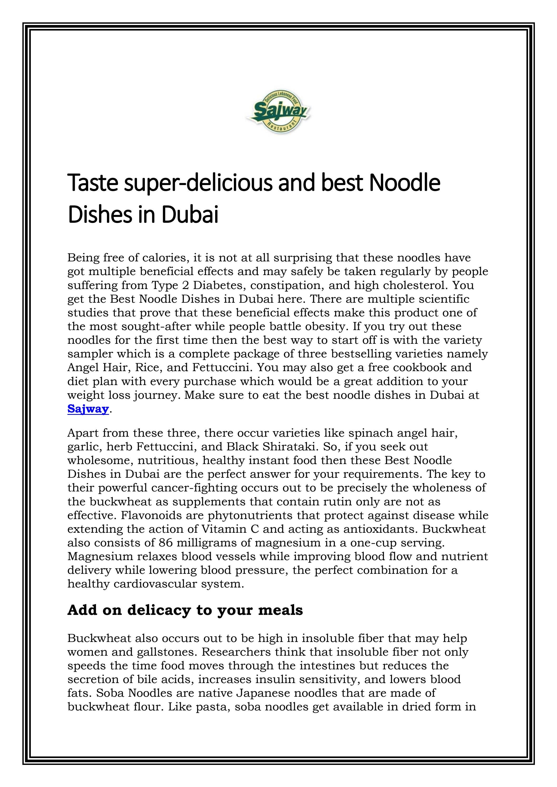 Taste super-delicious and best Noodle Dishes in Du